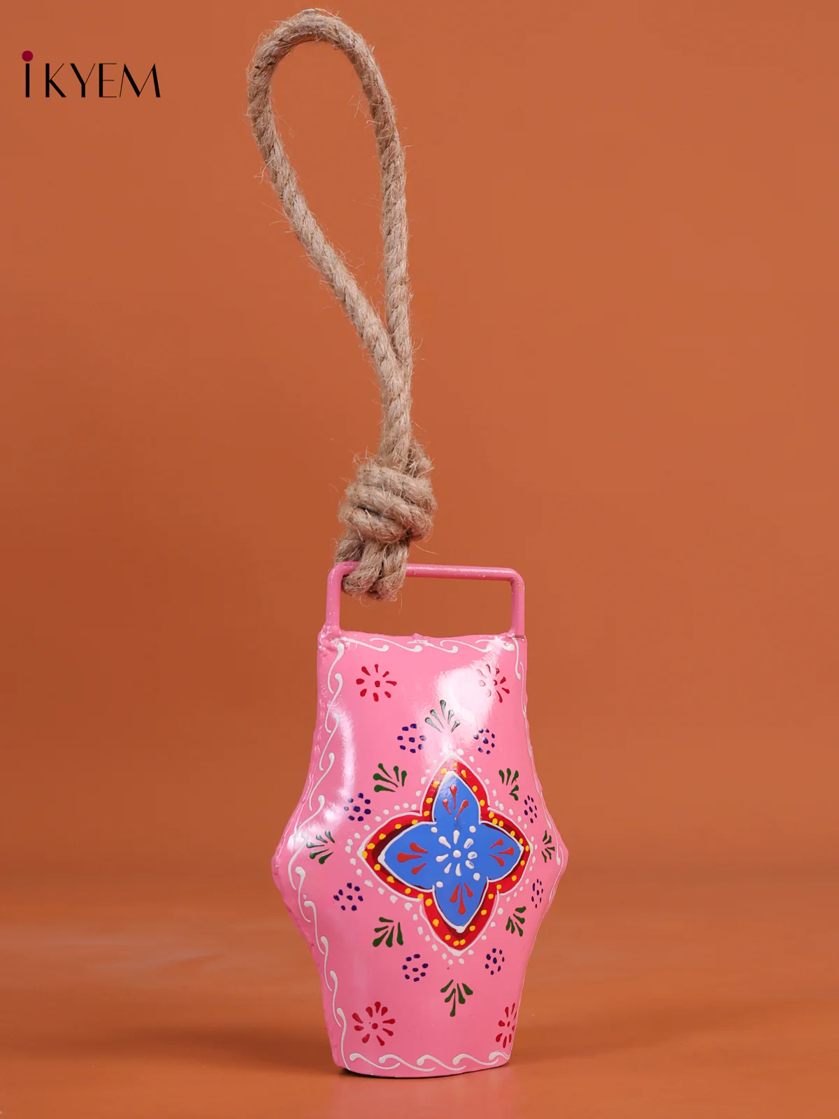 Hand Painted Cow Bell with Rope Handle - Pink-KEG02004 - Image 2