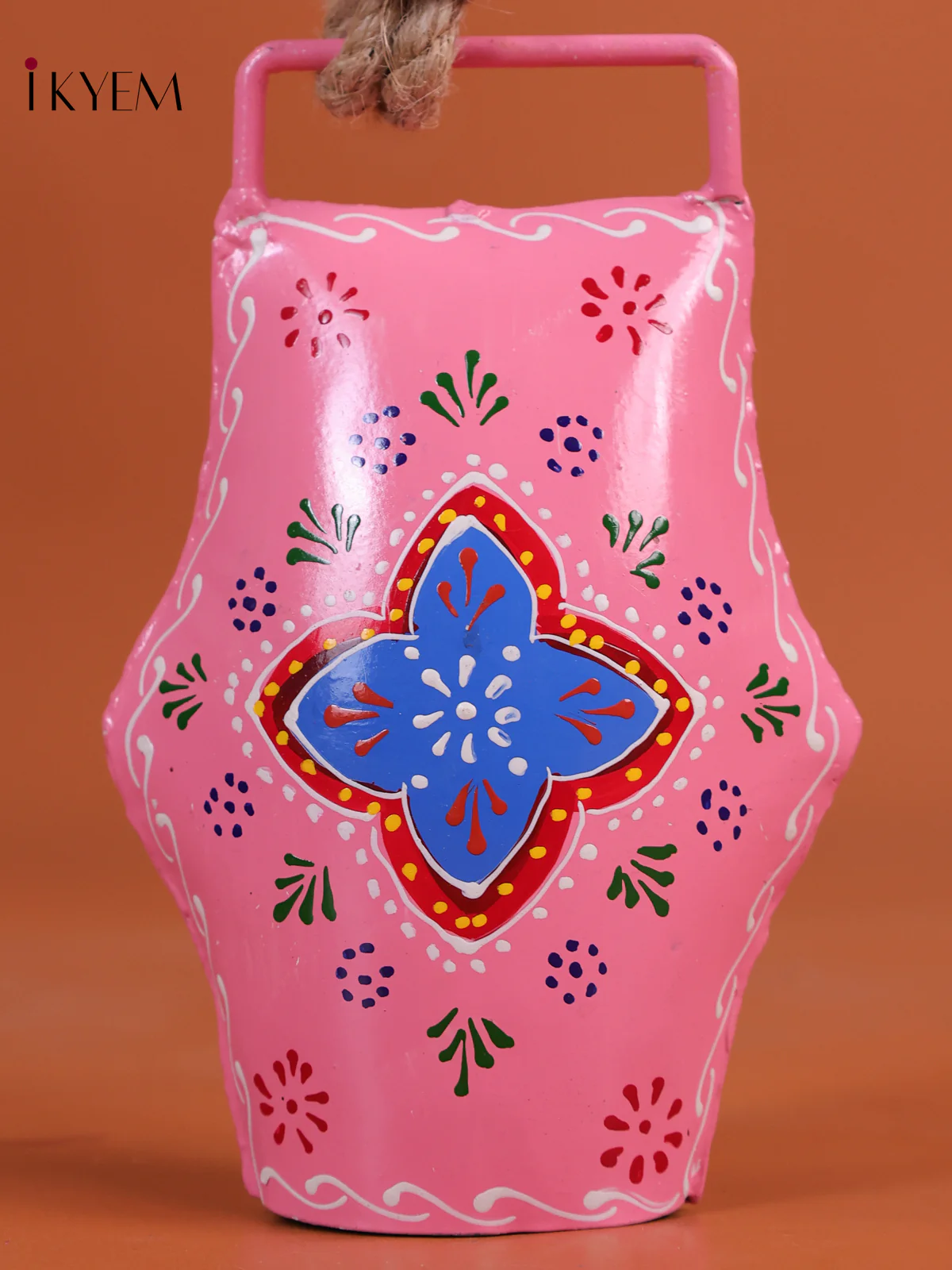 Hand Painted Cow Bell with Rope Handle - Pink-KEG02004 - Image 3