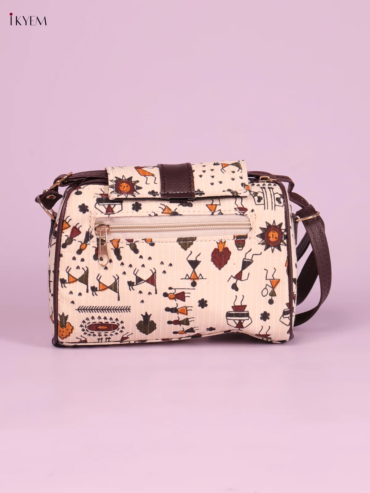 Printed Sling Bag Warli Design-Cream-KEG02014 - Image 2