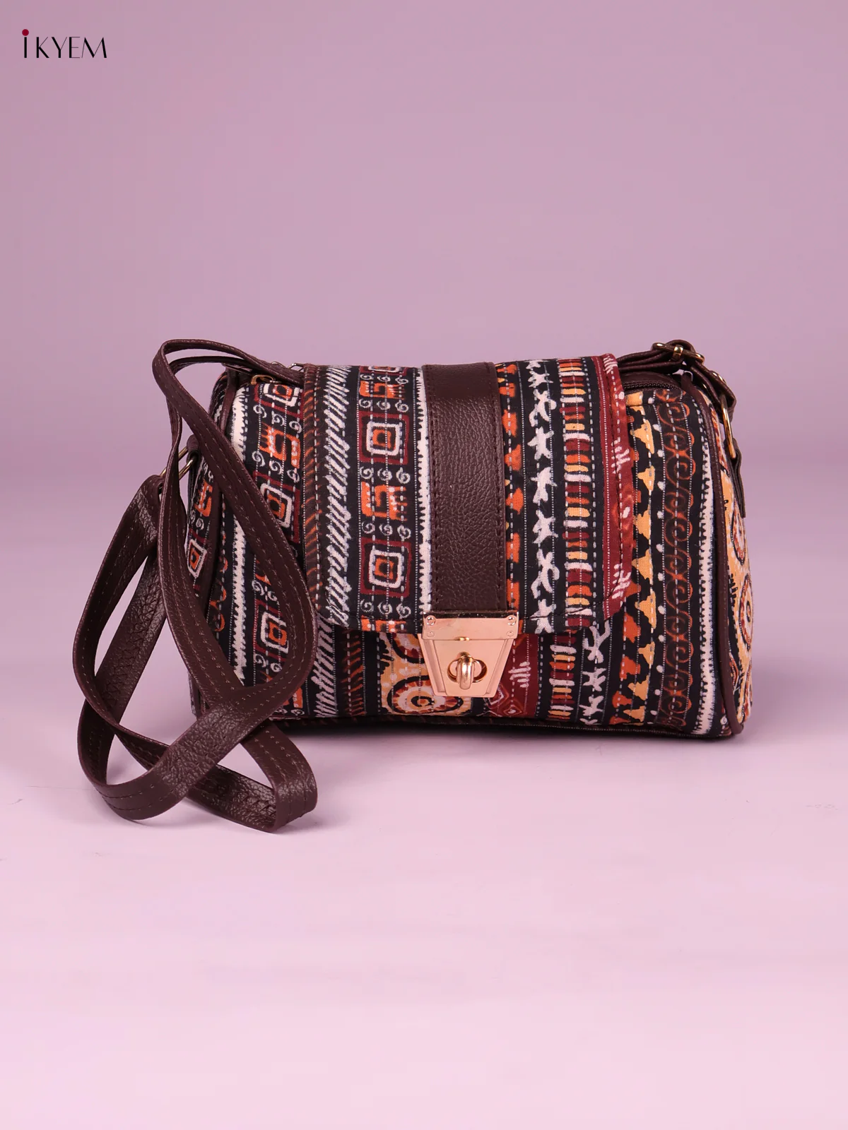Printed Sling Bag -Brown-KEG02026