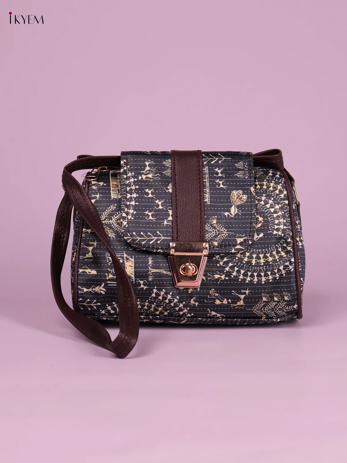 Printed Sling Bag Warli Design- Dark Blue-KEG02040