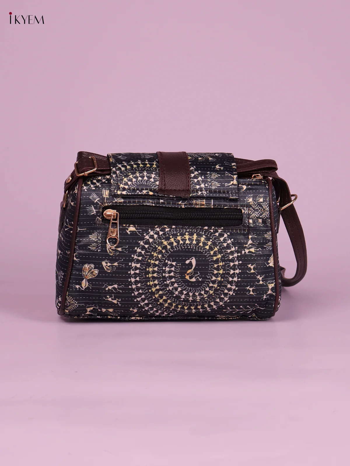 Printed Sling Bag Warli Design- Dark Blue-KEG02040 - Image 2