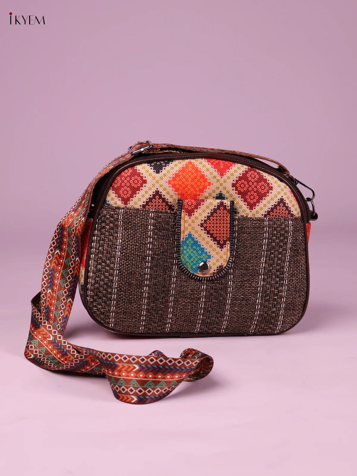 Printed Sling Bag -Brown&Peach-KEG02051