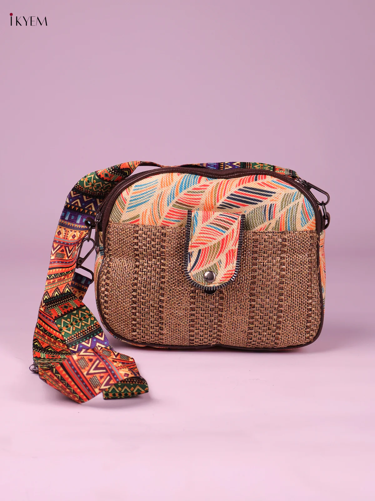 Printed Sling Bag -Sandal&Peach-KEG02053