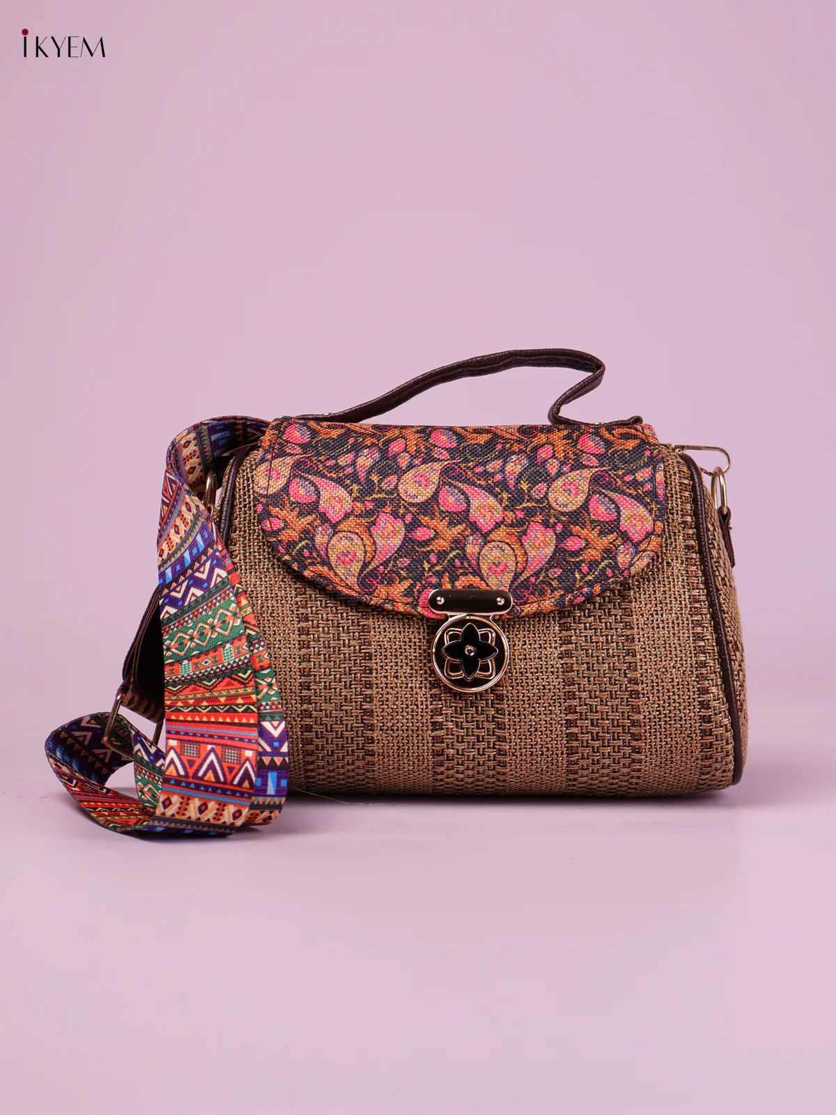 Printed Sling Bag -Brown&Pink-KEG02088