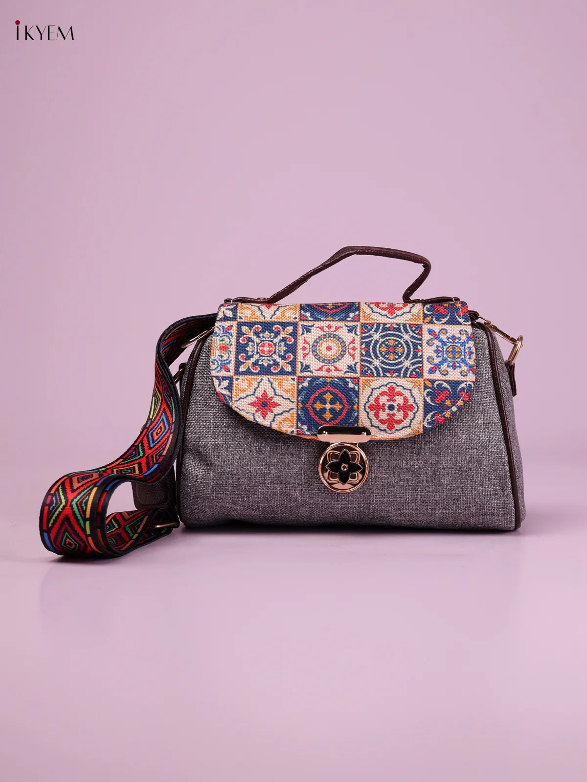 Printed Sling Bag -Ash&Multicolur-KEG02093
