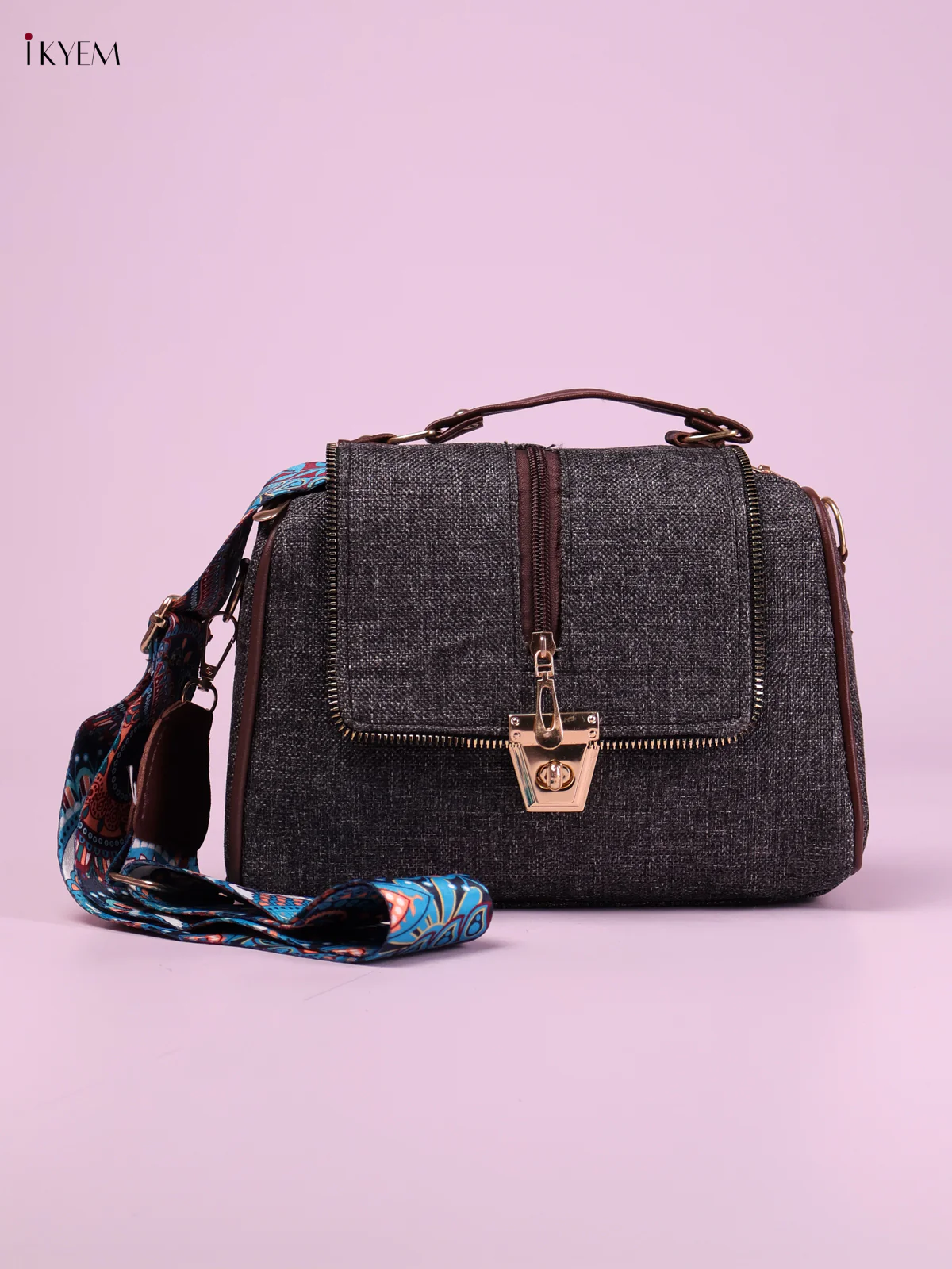 Printed Sling Bag -Gray-KEG02096