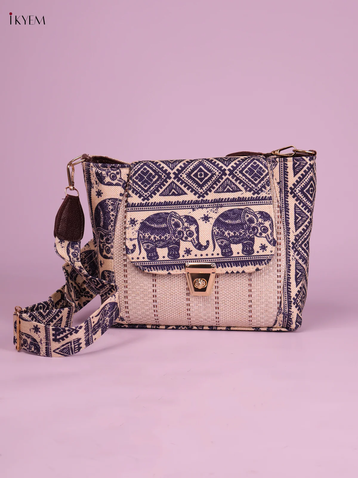 Printed Sling Bag -Cream&Blue-KEG02126