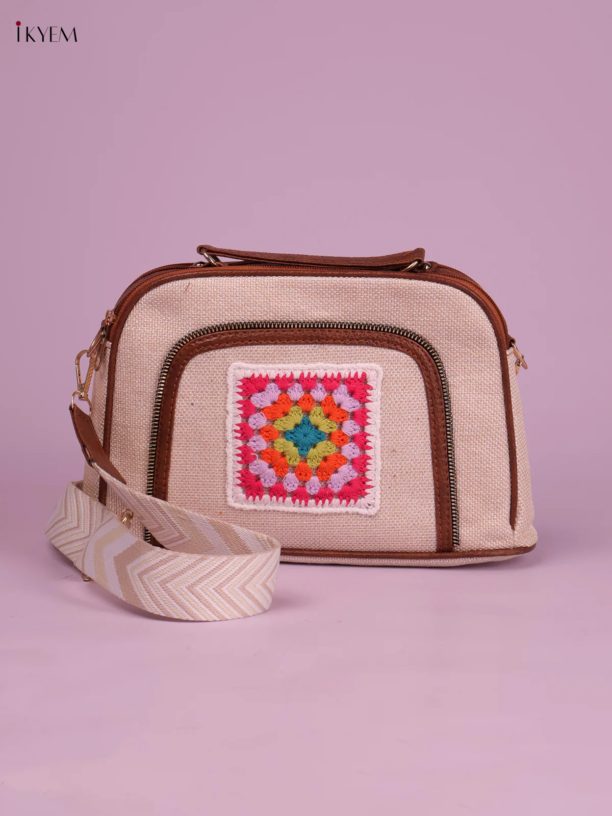 Printed Sling Bag -Cream-KEG02132
