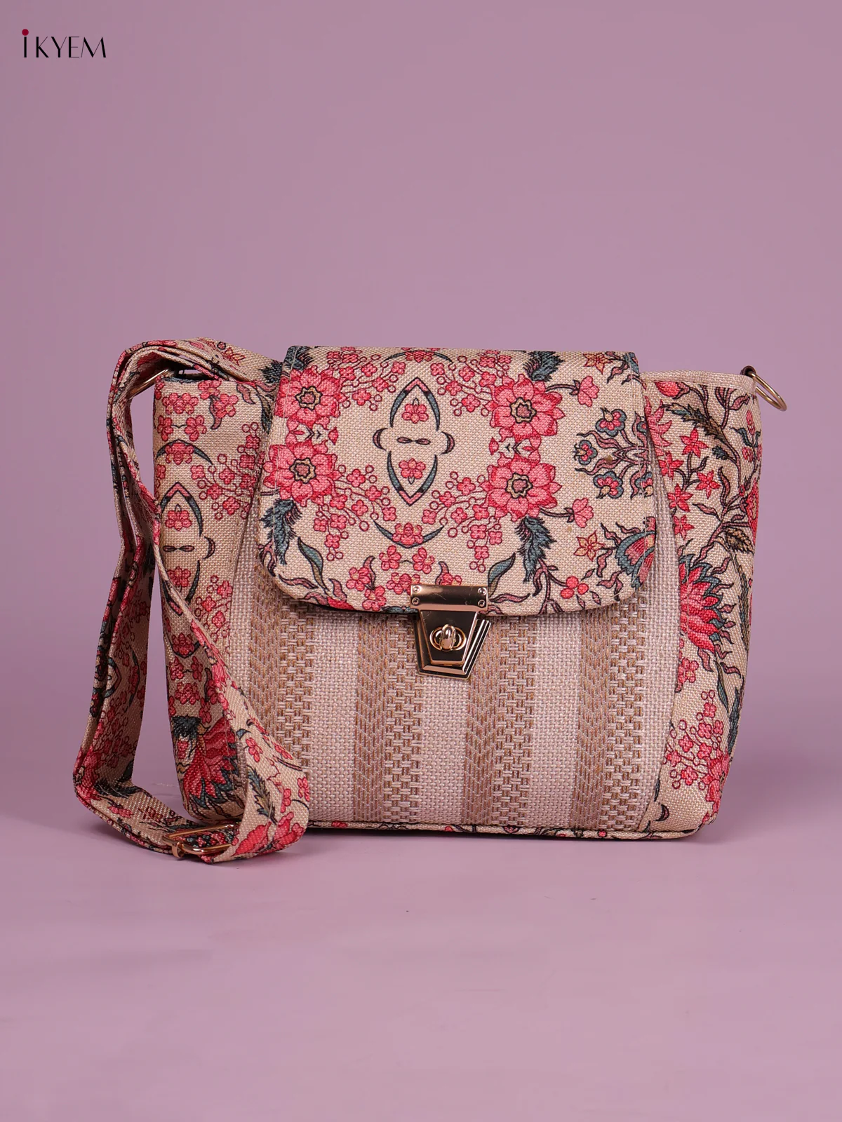 Printed Sling Bag -Cream&Pink-KEG02133