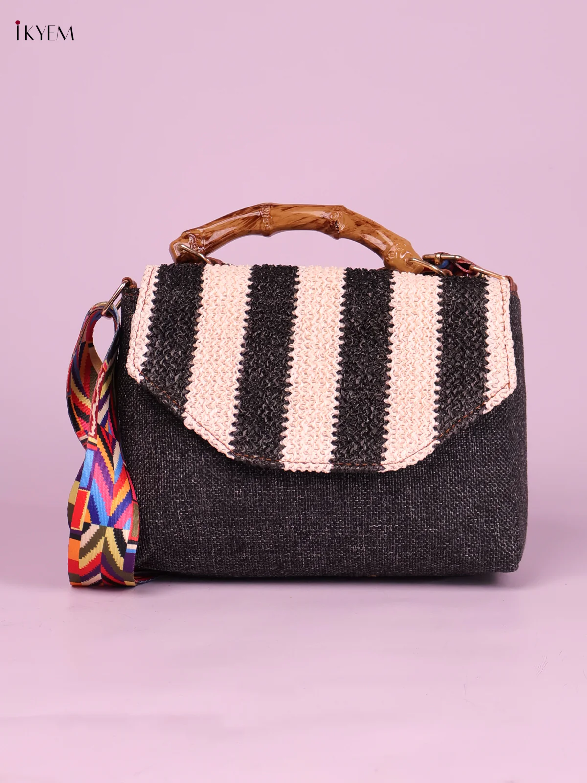 Printed Sling Bag -Black-KEG02169