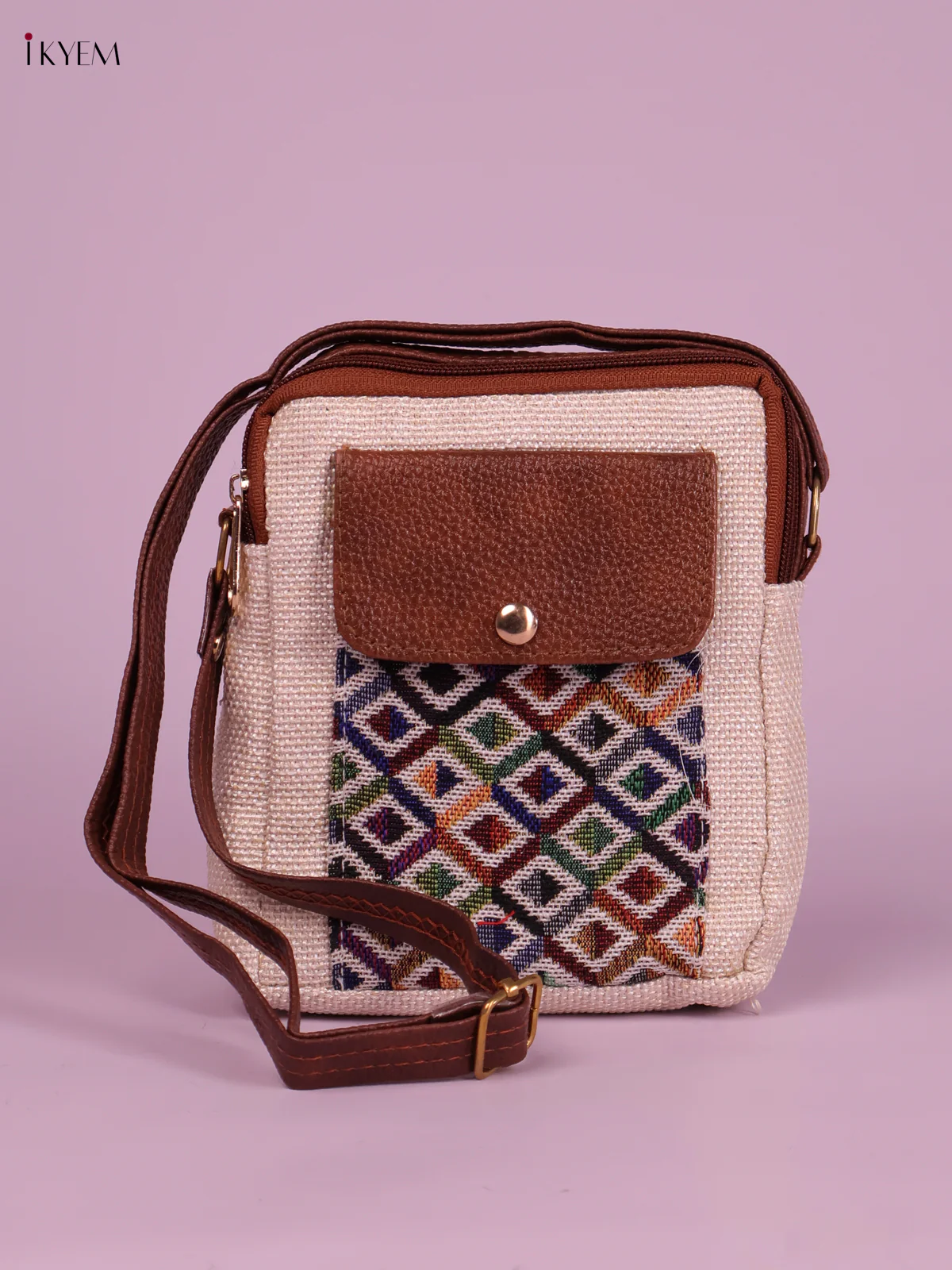 Printed Sling Bag -Cream-KEG02173