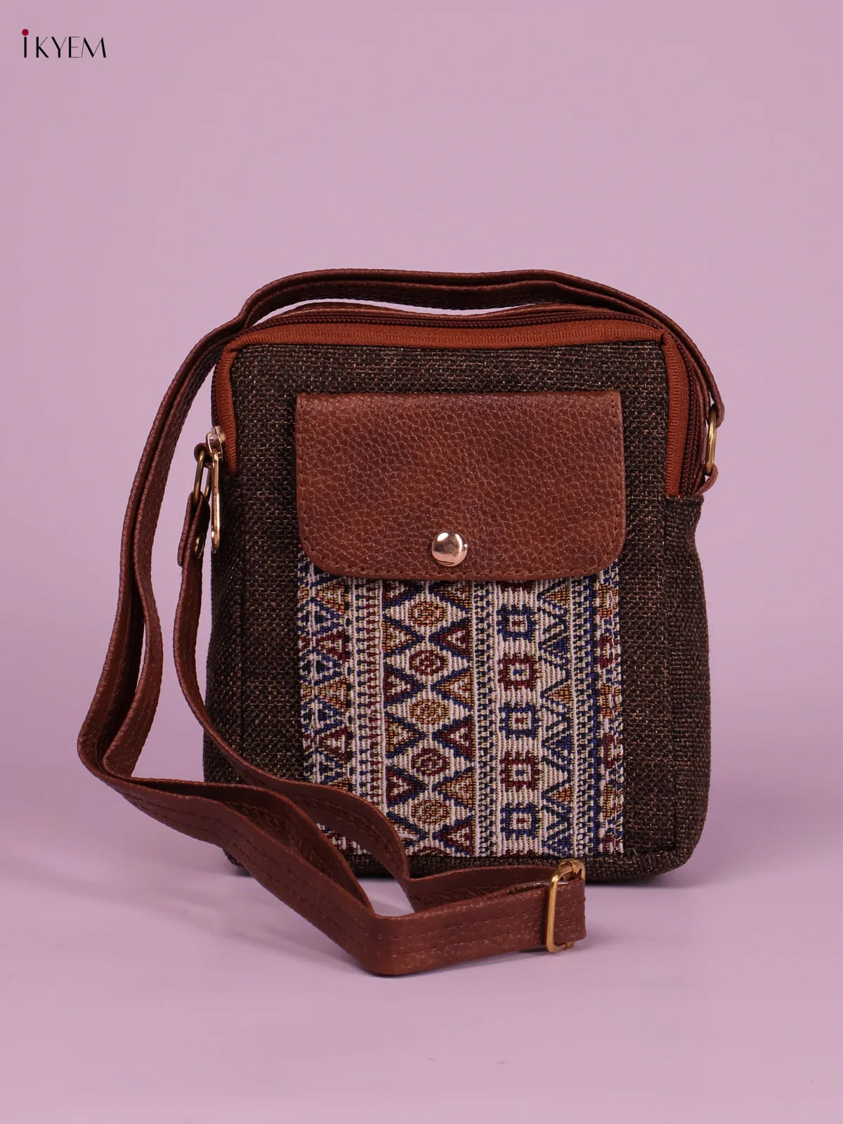 Printed Sling Bag -Brown-KEG02174