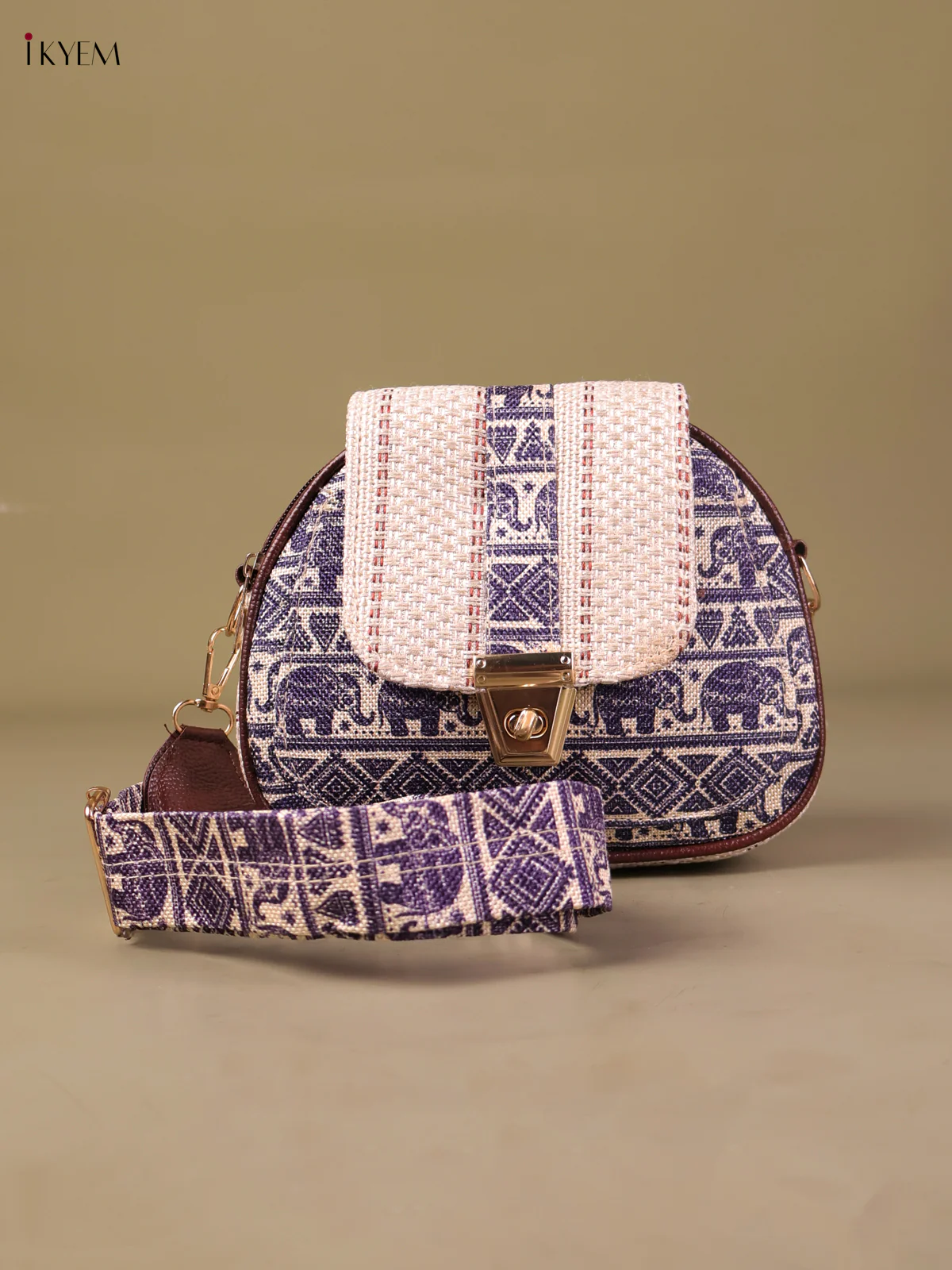 Printed Sling Bag -Brown&Blue-KEG04043