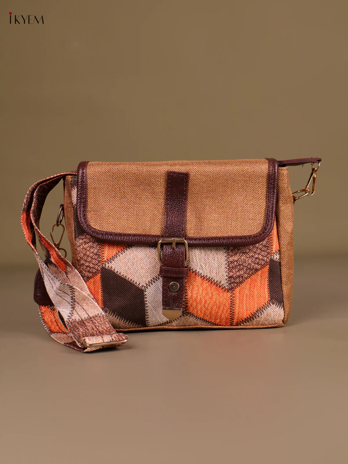 Printed Sling Bag- Sandal & Multi Color-KEG04055