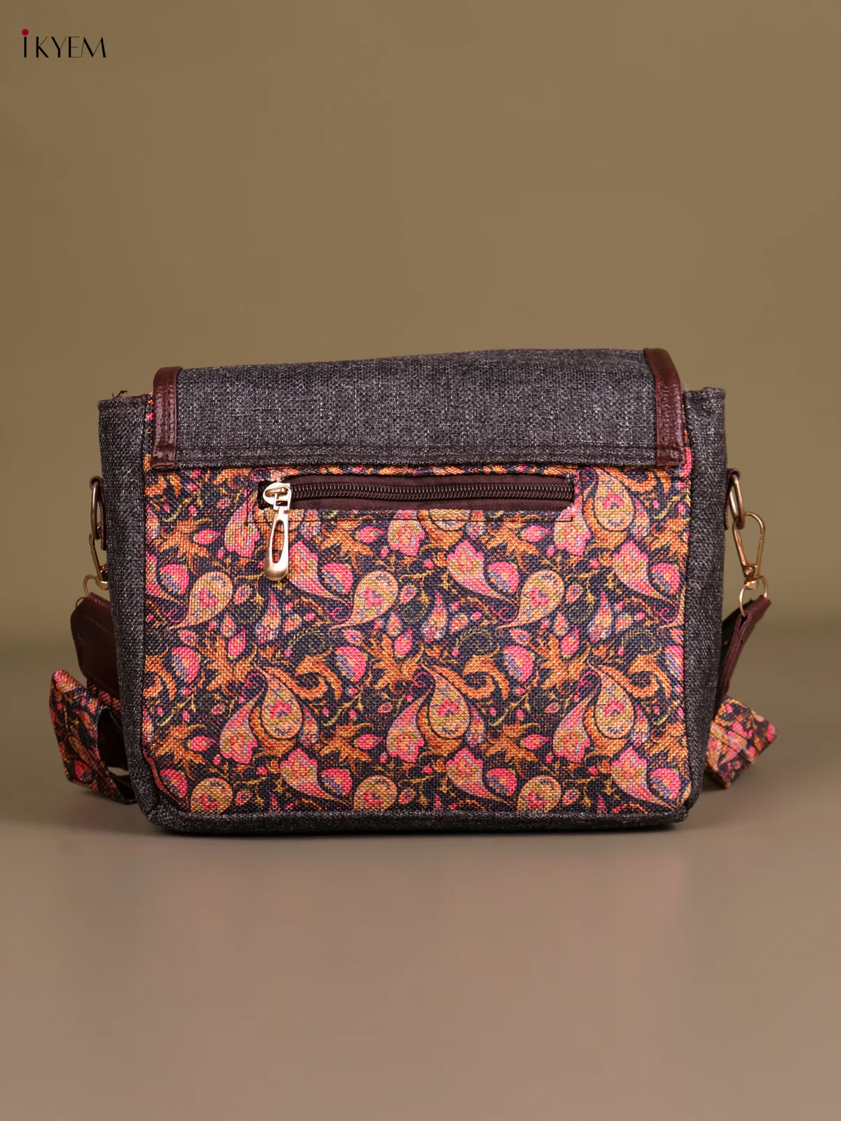 Floral Printed Sling Bag- Deep Grey & Pink-KEG04059 - Image 2