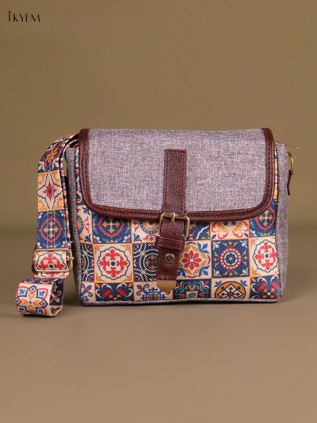 Printed Sling Bag - Grey & Multi Color-KEG04060