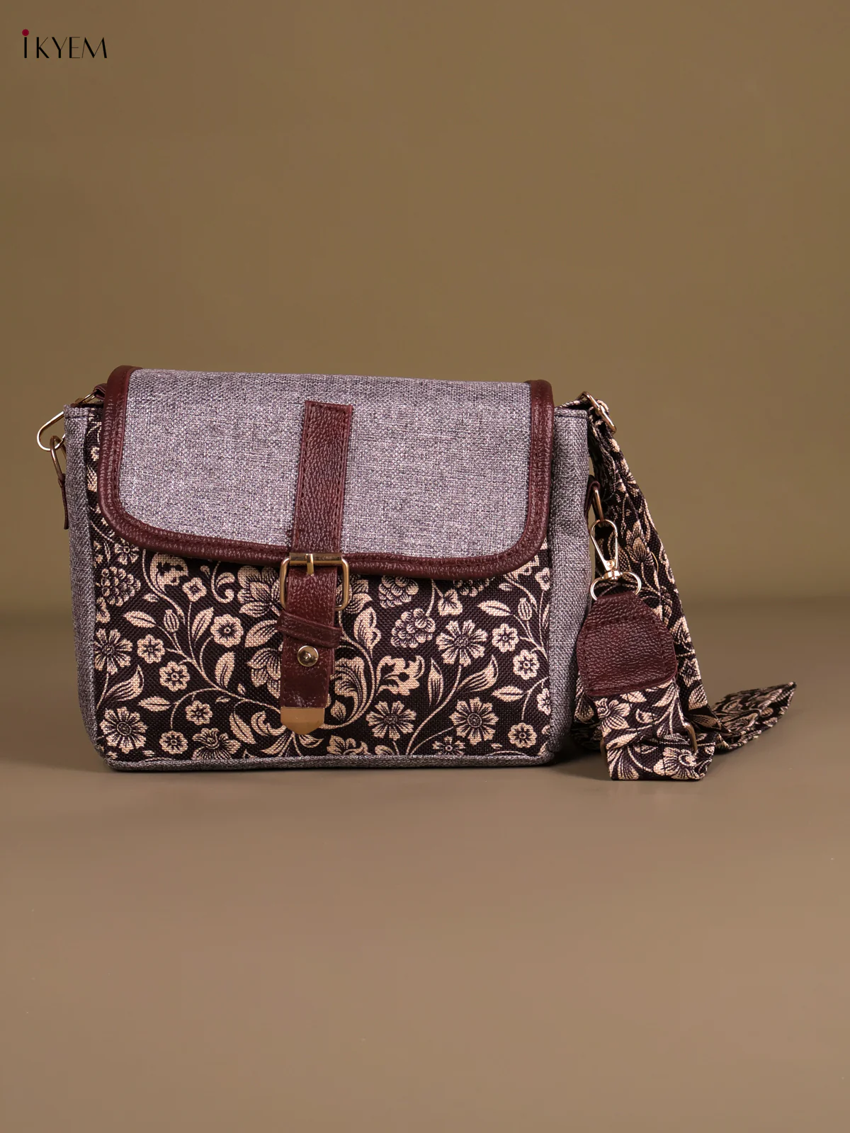 Printed Sling Bag - Ash & Black-KEG04061