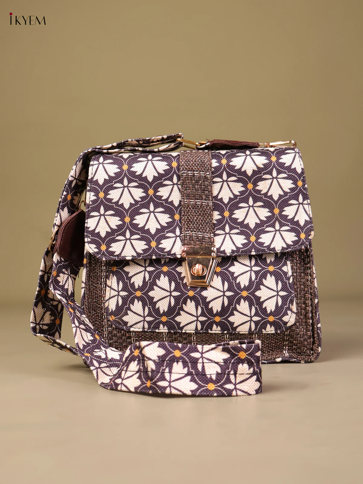 Printed Sling Bag - Brown & Blue-KEG04077