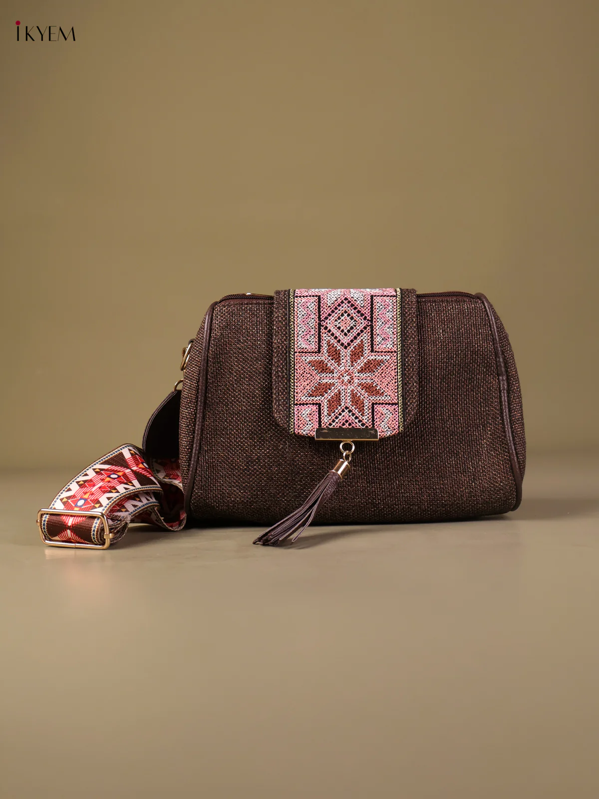 Plain Sling Bag -Brown & Red-KEG04093