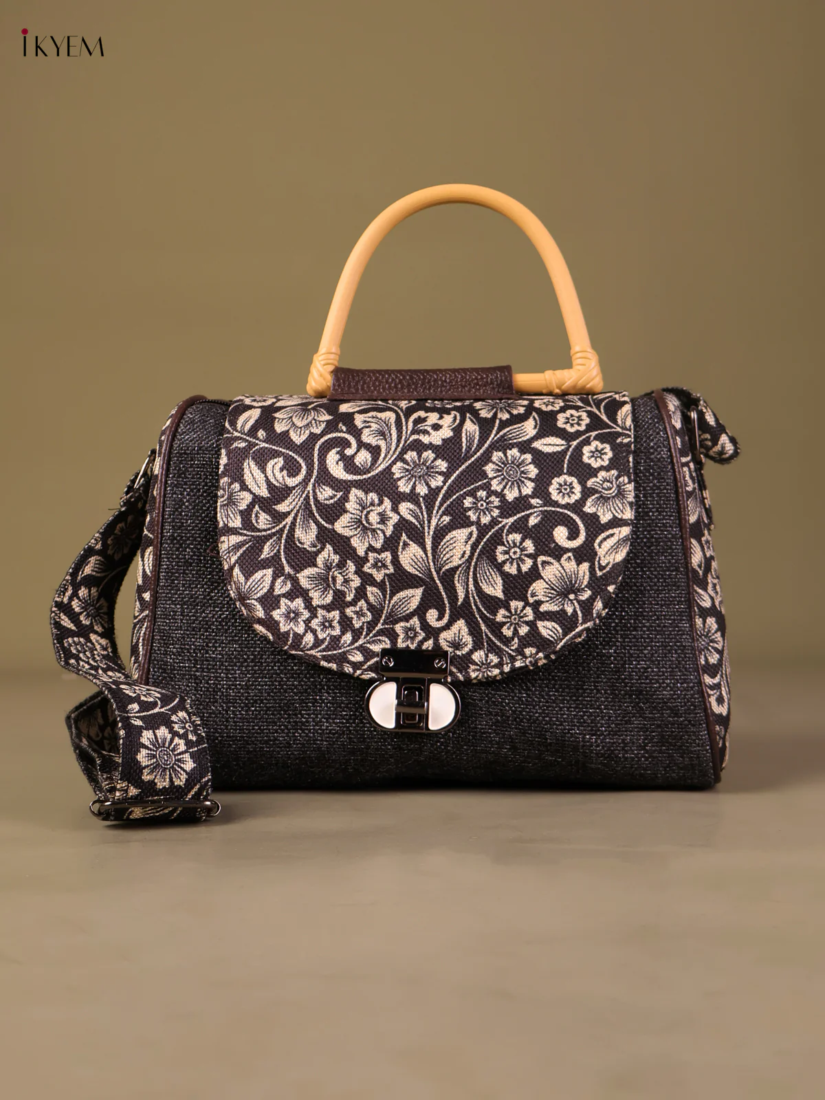 Printed Sling Bag -Balck & Cream-KEG04097