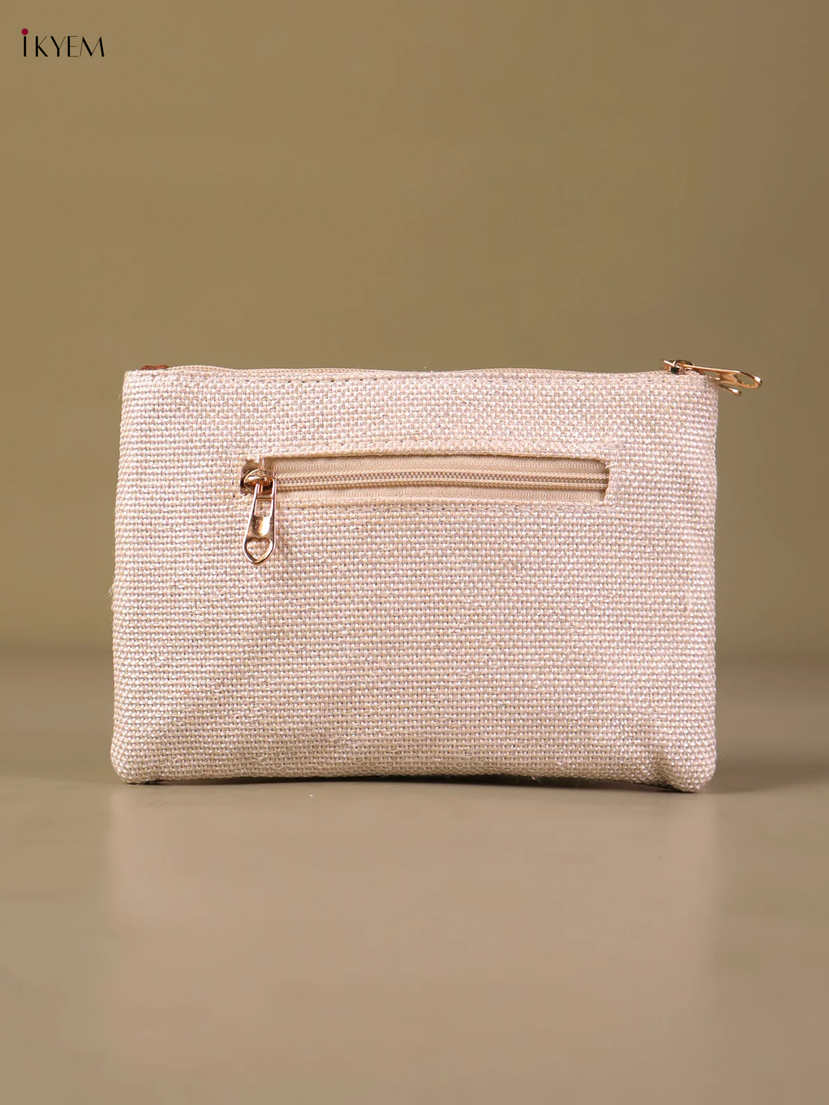 Jute Woven Zip Purse- Cream&Blue-KEG04113 - Image 2