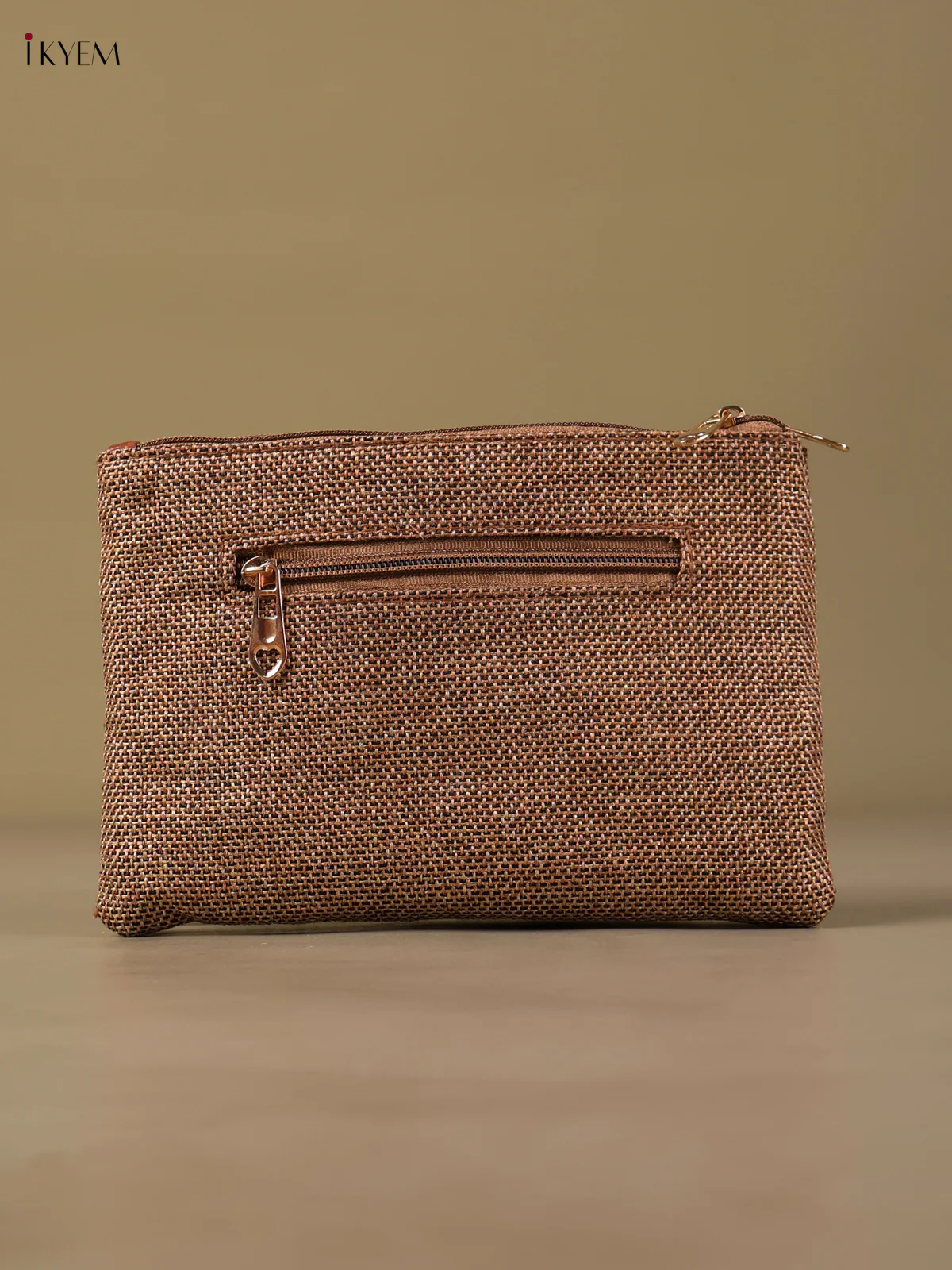 Jute Woven Zip Purse- Brown&Multi Color-KEG04114 - Image 2
