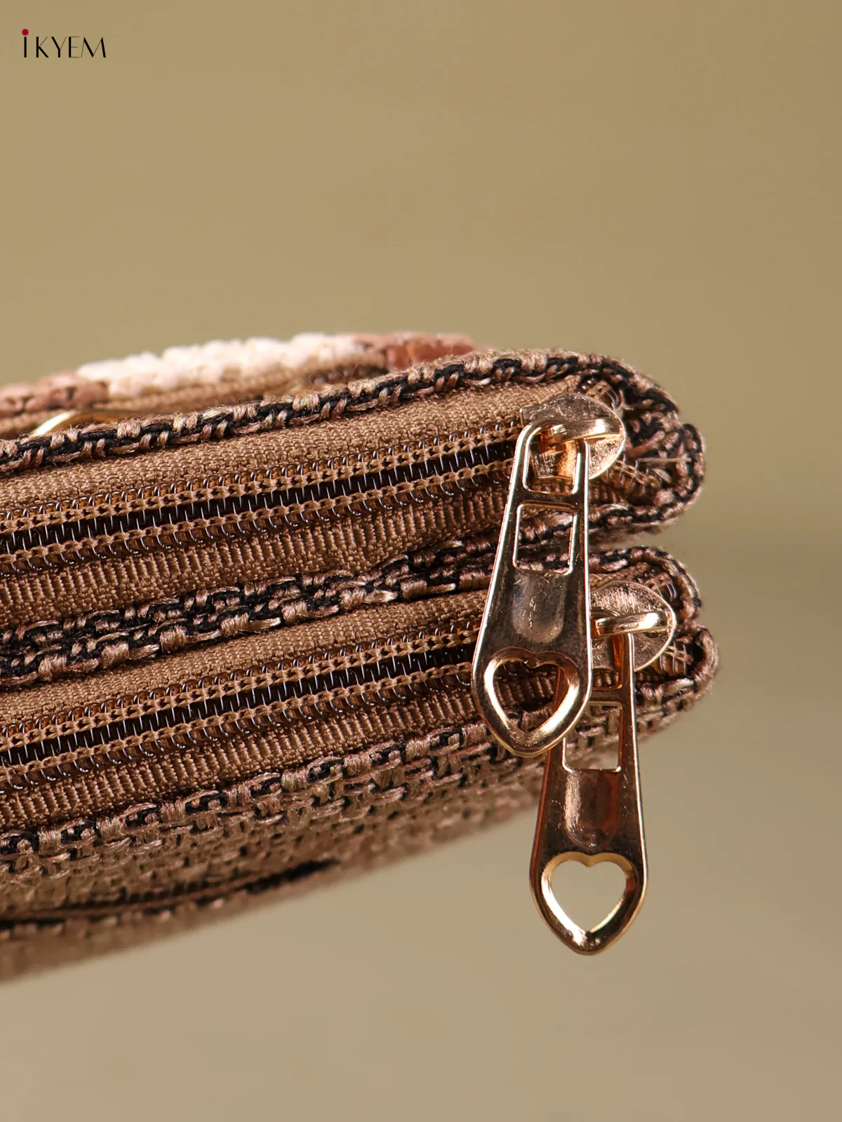 Jute Woven Zip Purse- Brown&Cream-KEG04116 - Image 3