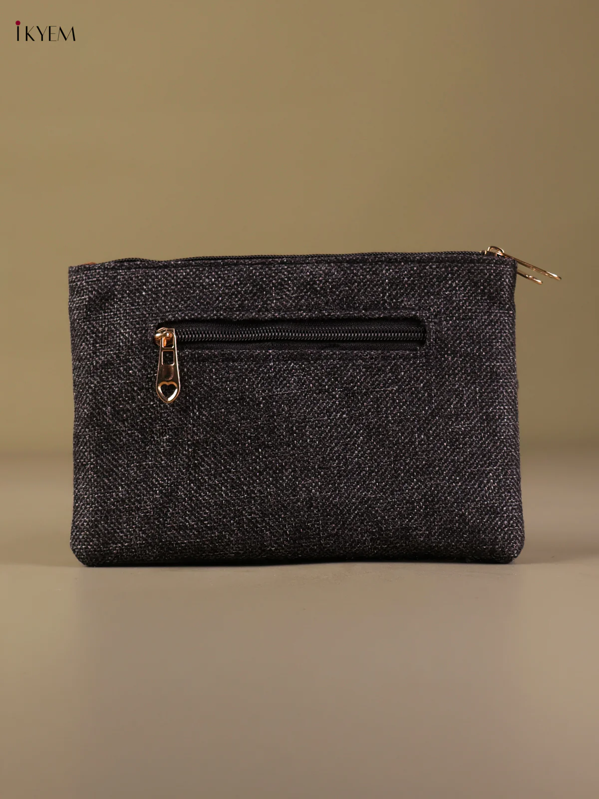 Jute Woven Zip Purse- Black & Cream-KEG04117 - Image 2