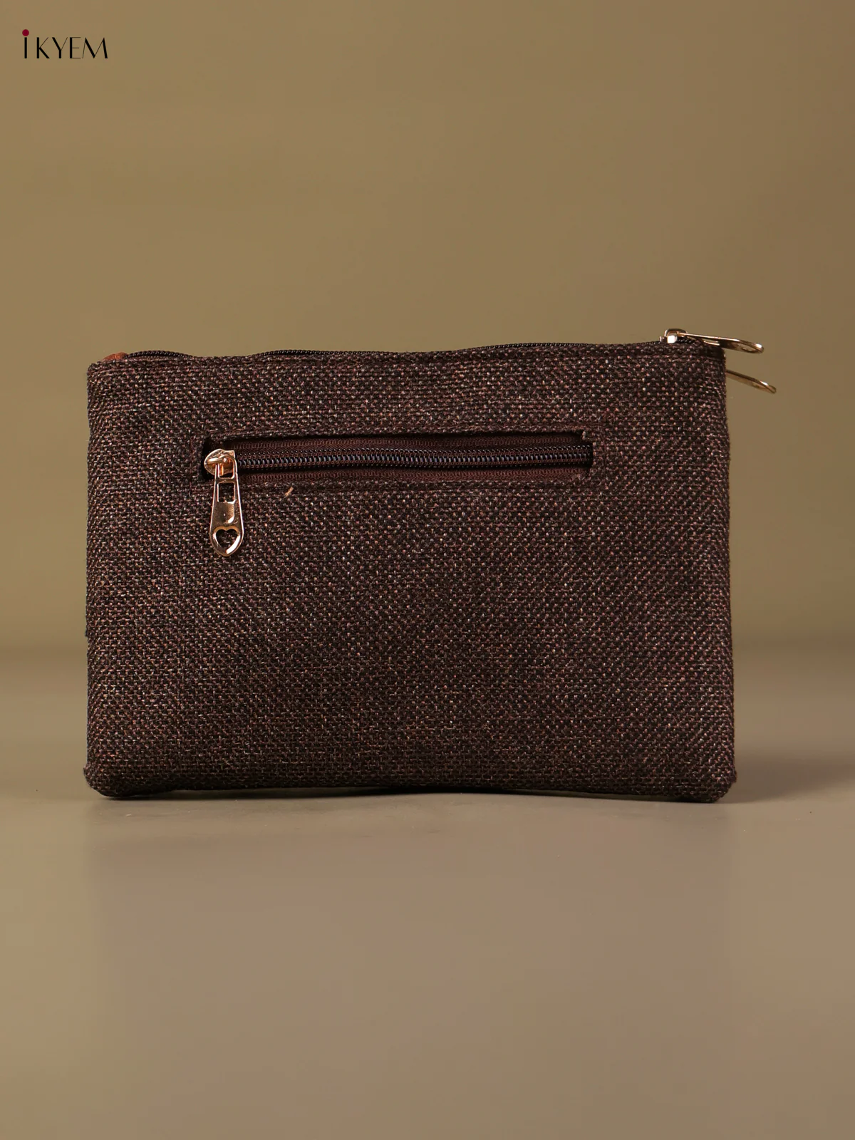 Jute Woven Zip Purse- Brown& Multi Color-KEG04121 - Image 2