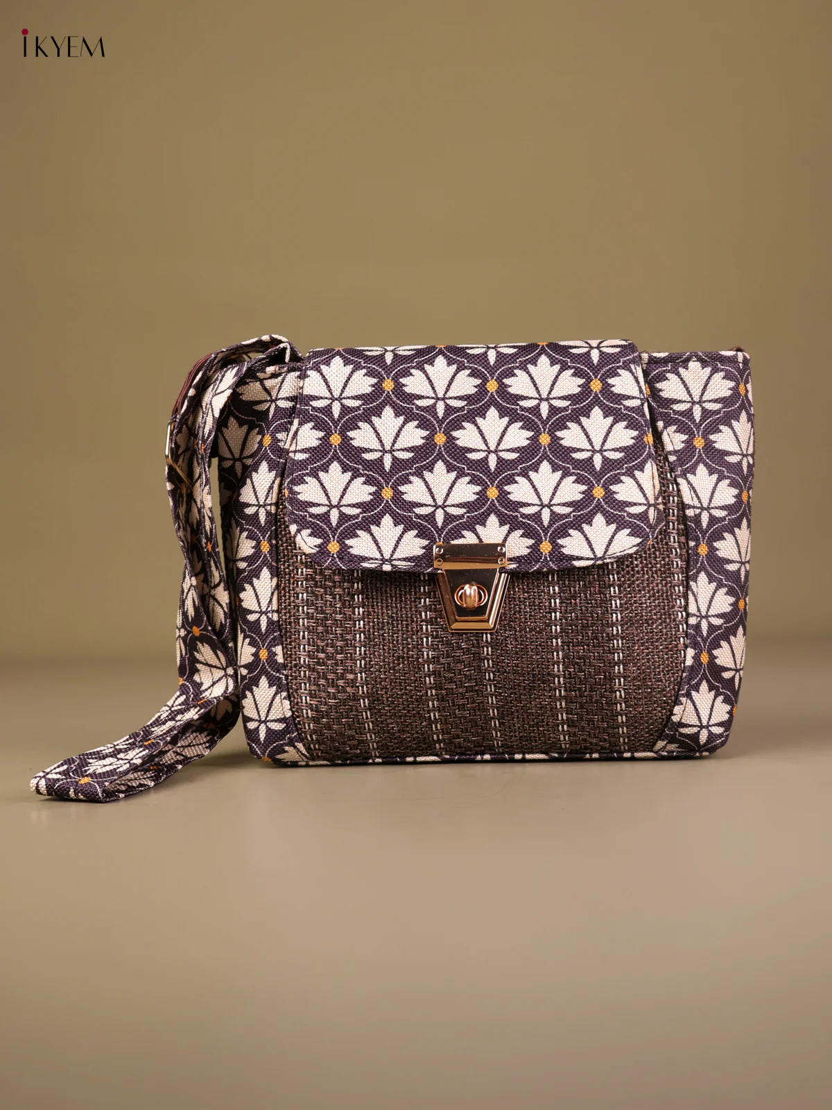 Printed Sling Bag- Brown&Blue-KEG04155