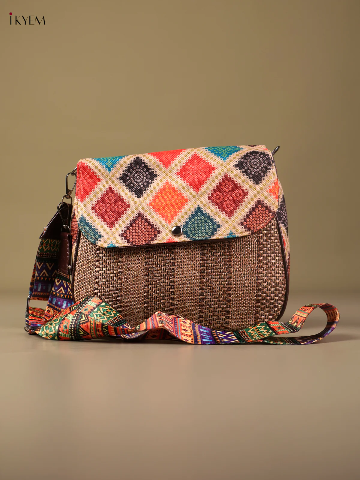 Printed Sling Bag- Brown&Cream-KEG04171