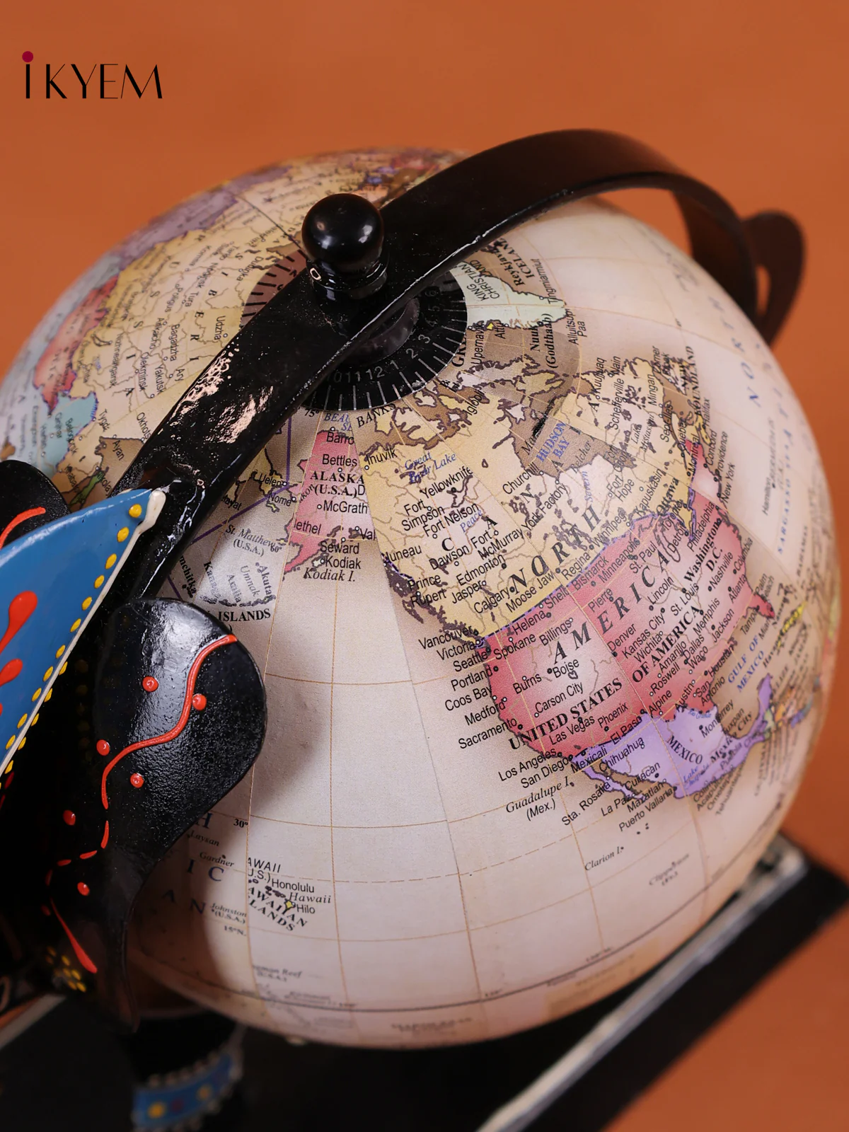 Metal Hand Painted Elephant Globe- Black-KEG13016 - Image 3