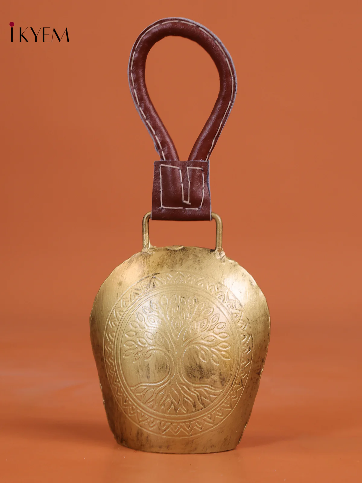 Metal Cow Bell Tree Engraving With Leather Handle-KEG13026
