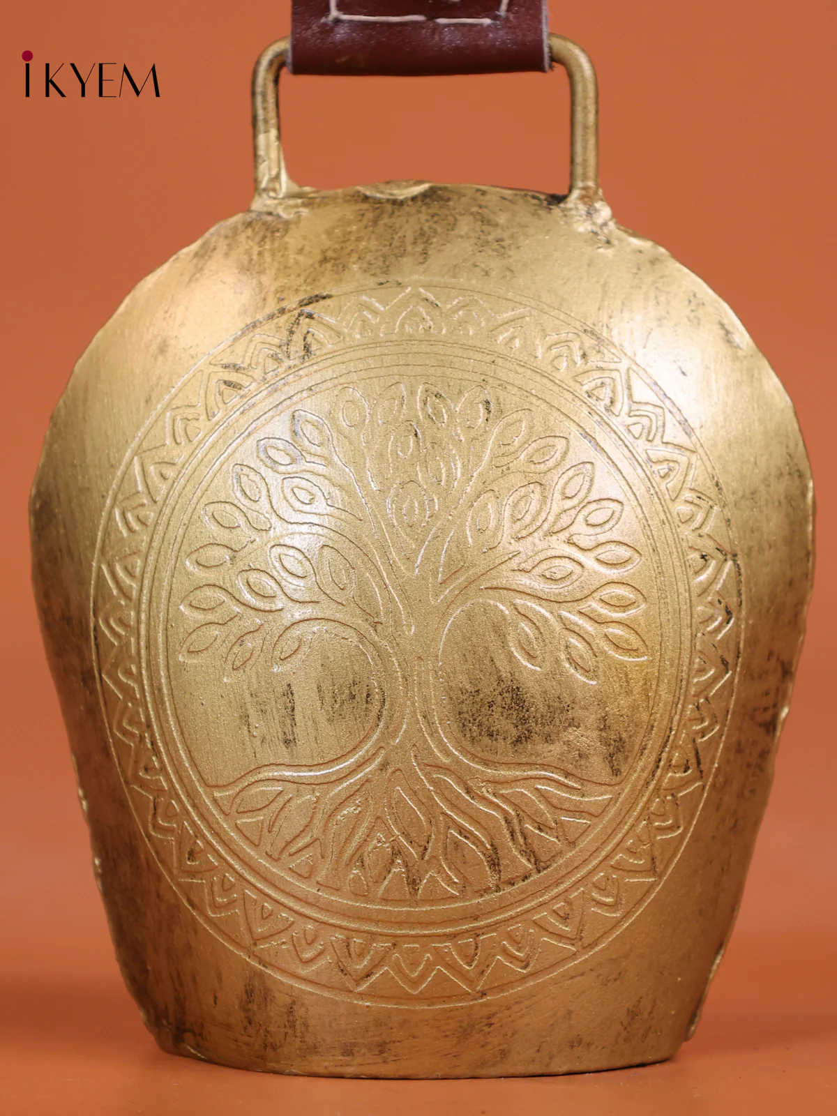 Metal Cow Bell Tree Engraving With Leather Handle-KEG13026 - Image 3