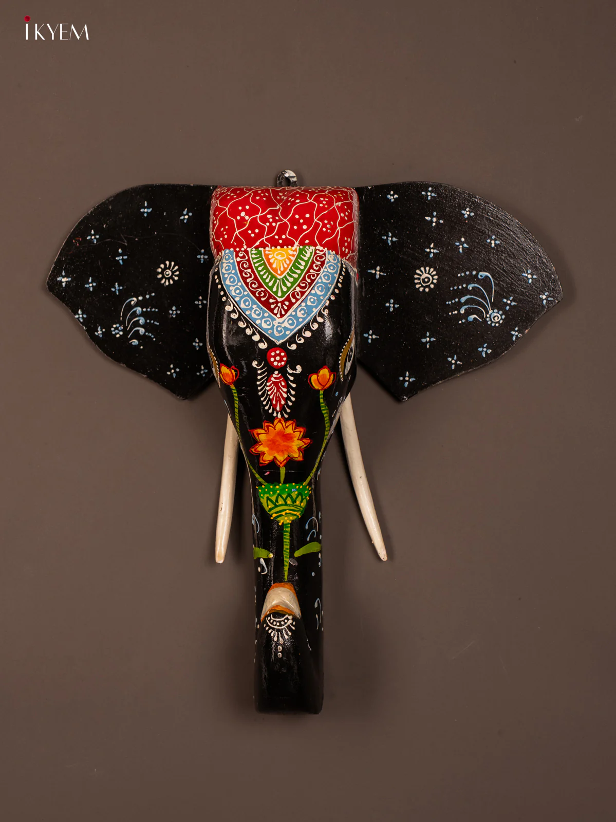 wooden hand painted elephant Head - Black - KF03145