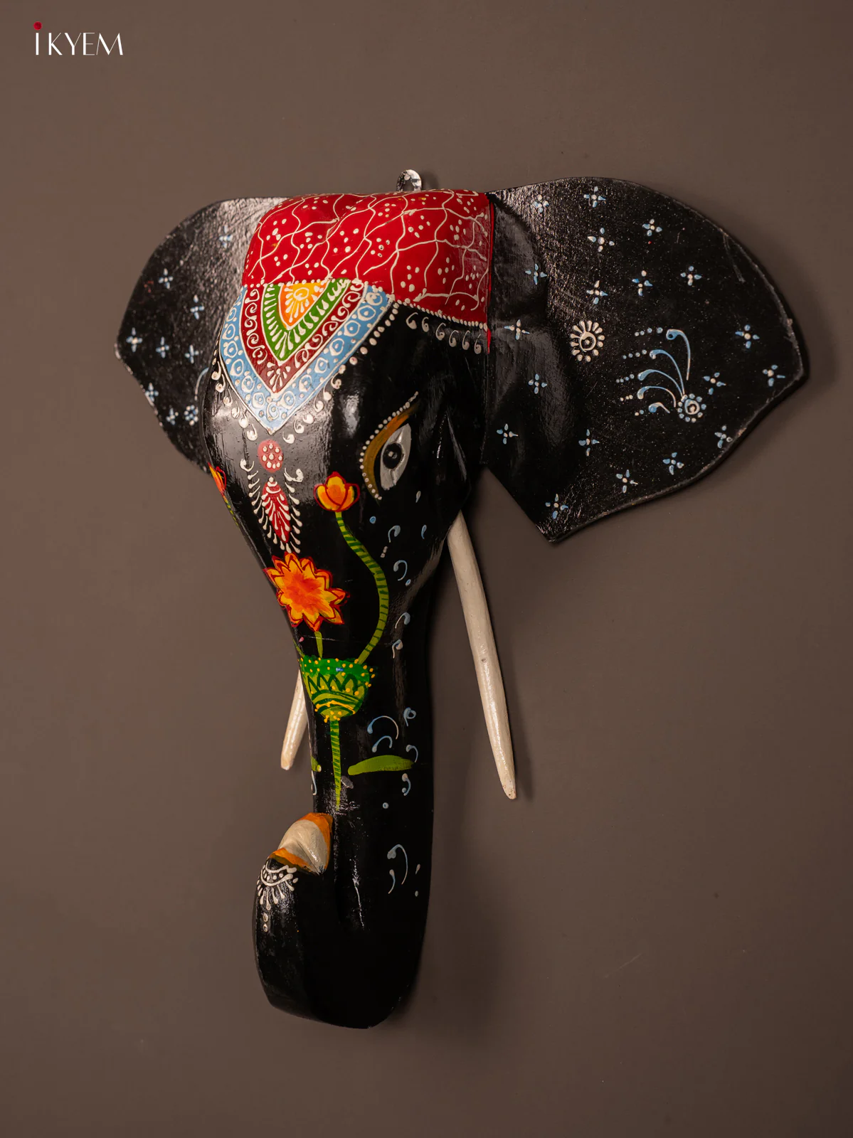 wooden hand painted elephant Head - Black - KF03145 - Image 3
