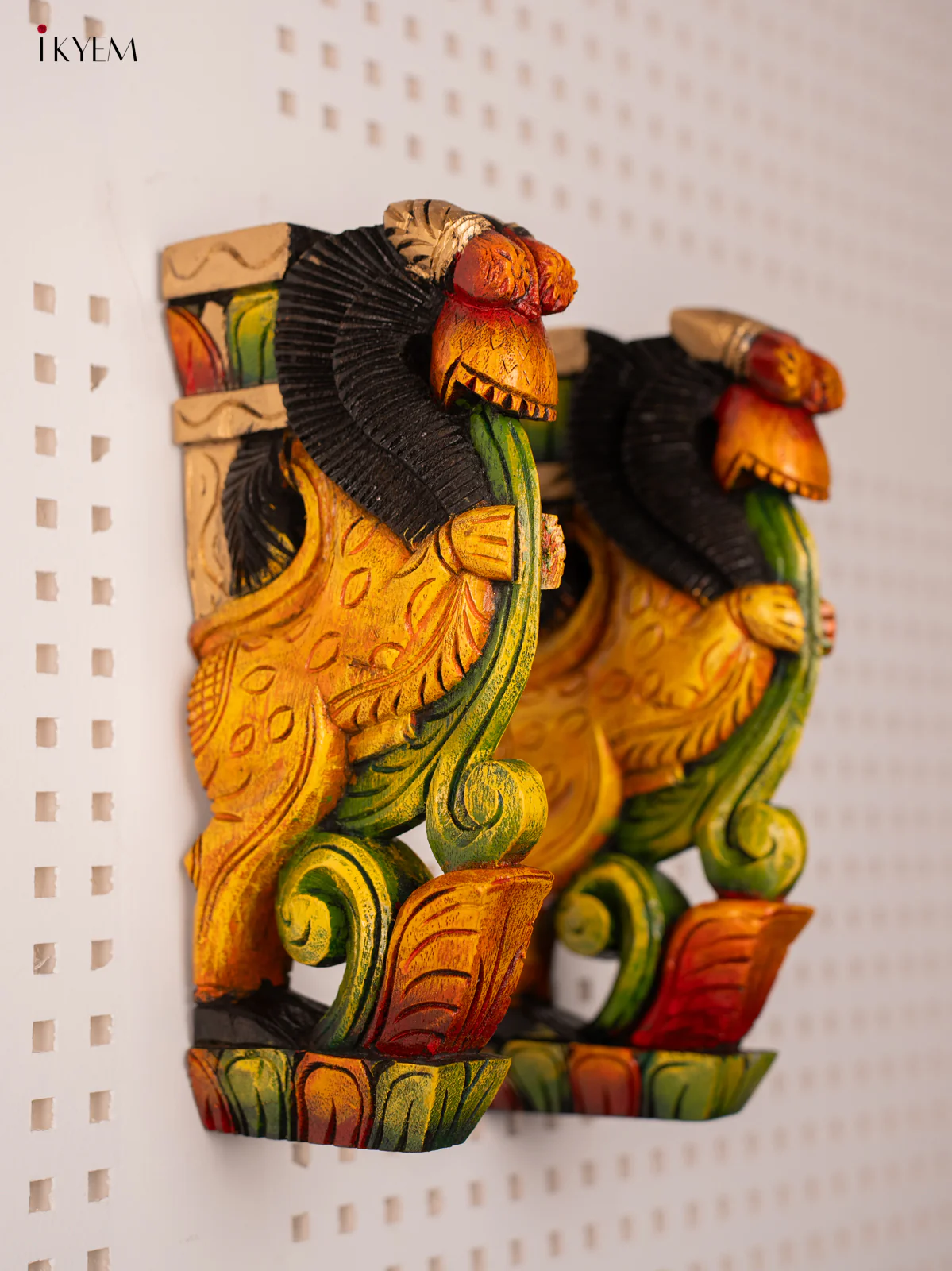 Wooden Hand Painted Carved Yali - Wall Bracket - Set of 2 - KF03156
