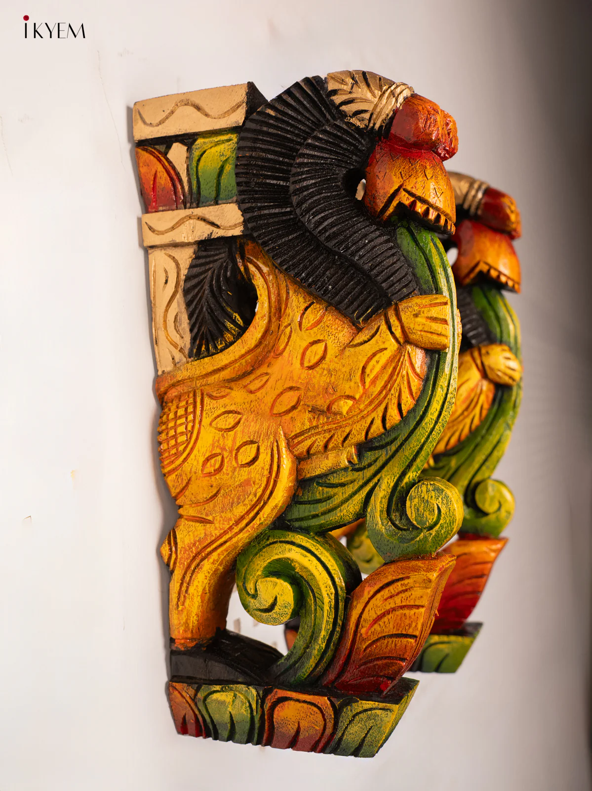 Wooden Hand Painted Carved Yali - Wall Bracket - Set of 2 - KF03156 - Image 4