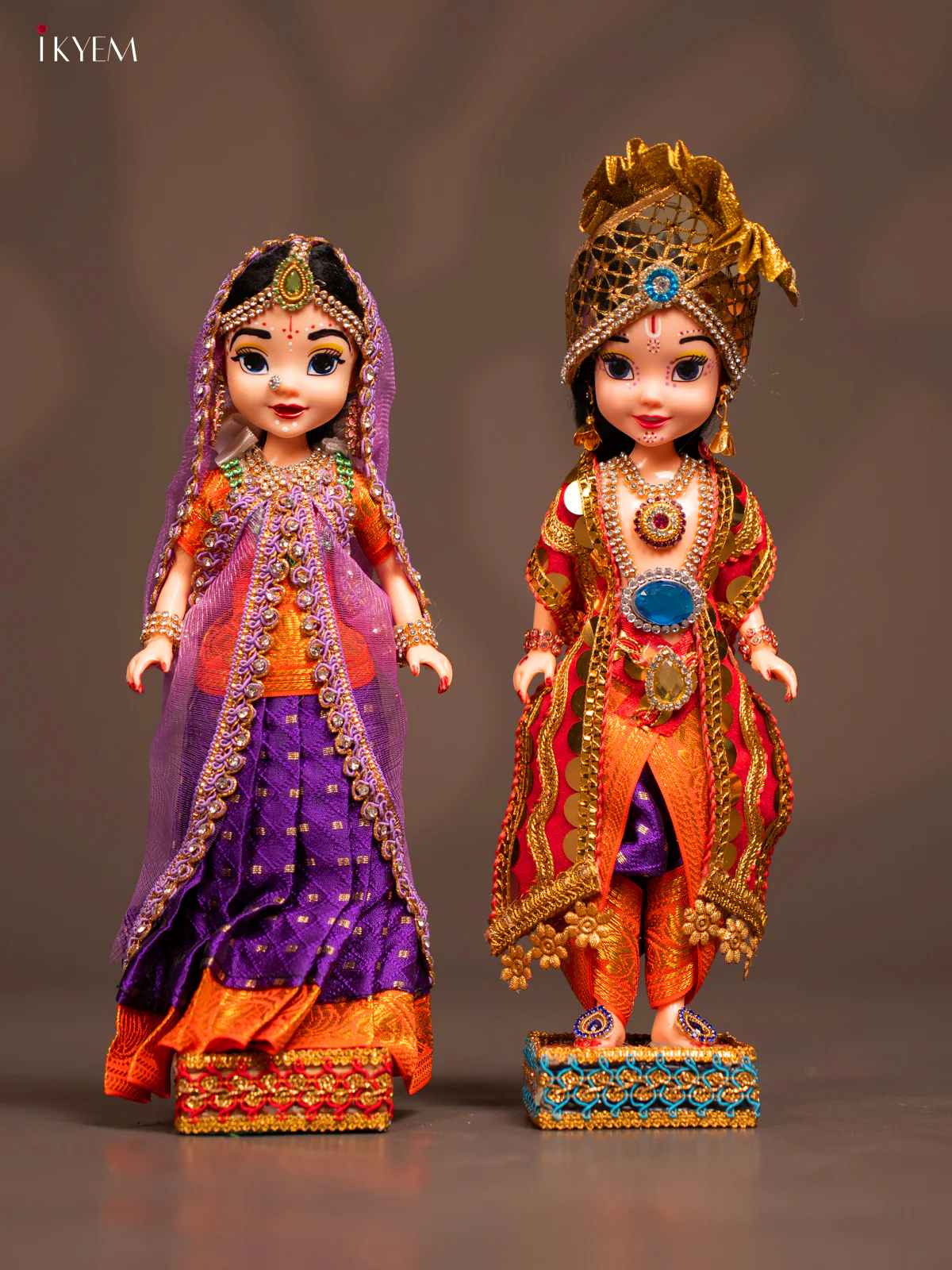Radhe Krishna Couple - Golu Display Doll - Orange & Purple - KF04118