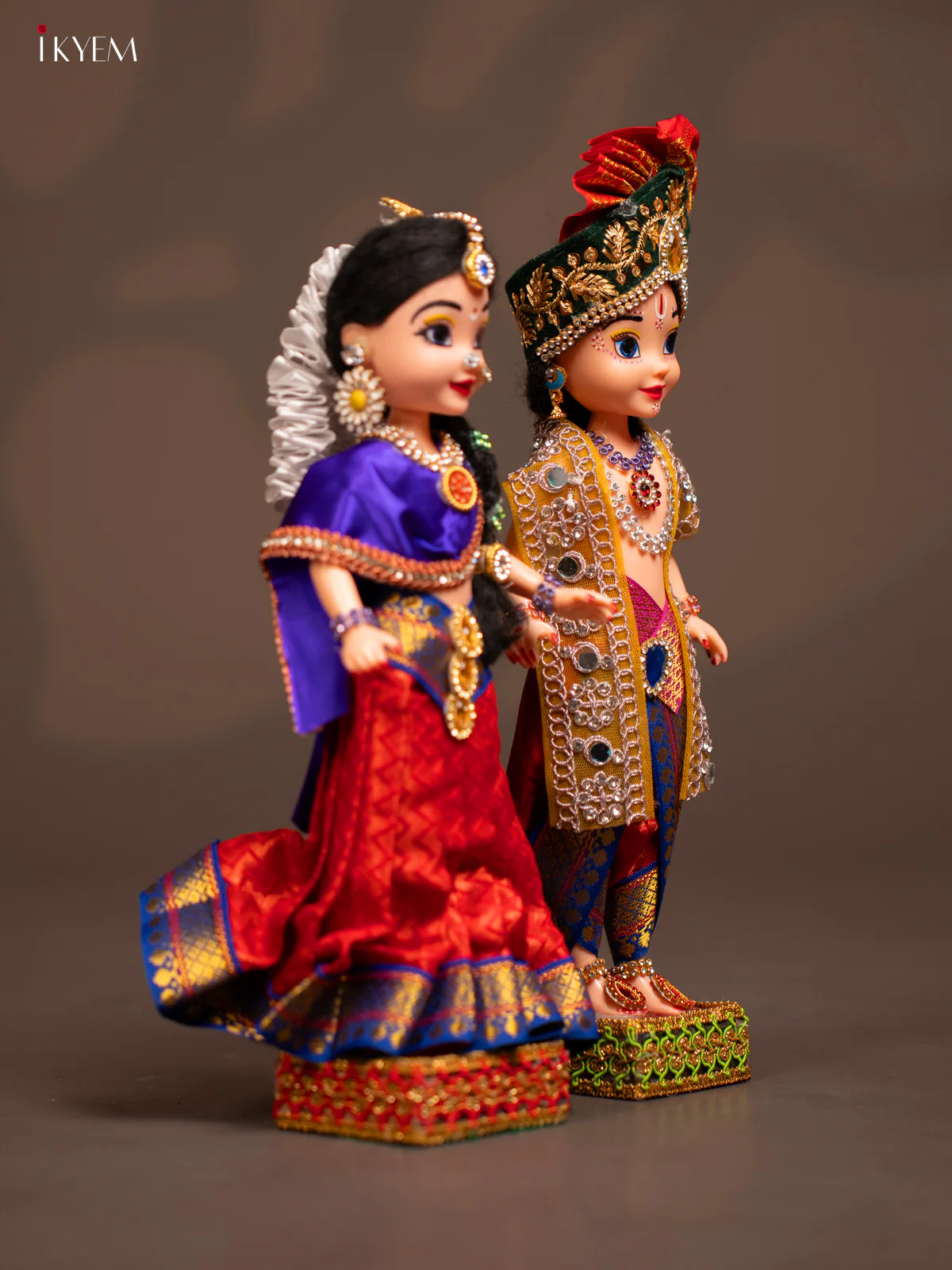 Radha Krishna Couple - Golu Display Doll - Blue & Maroon - KF04119 - Image 2