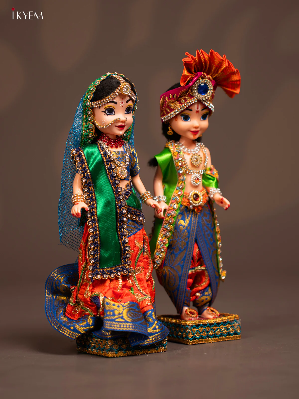 Radha Krishna Couple - Golu Display Doll - Green & orange - KF04126 - Image 2