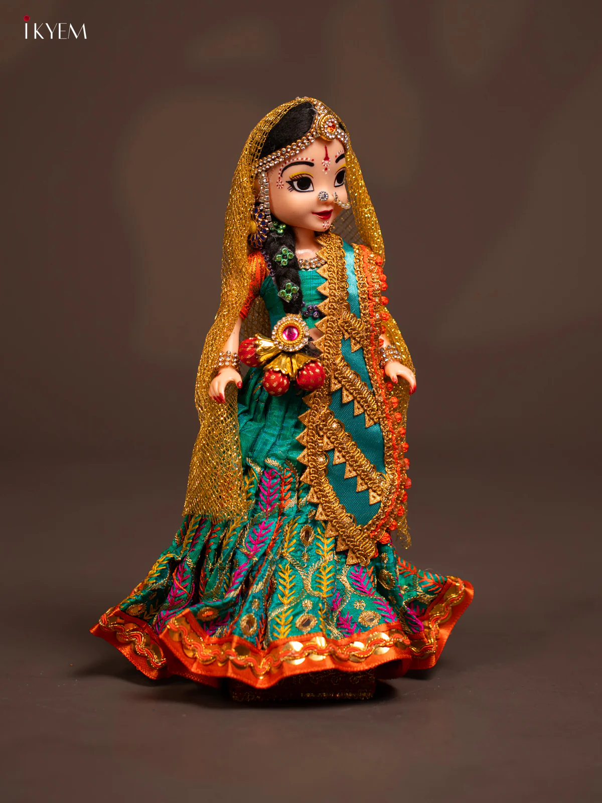 Radha Krishna Couple - Golu Display Doll - Green & orange - KF04127 - Image 4