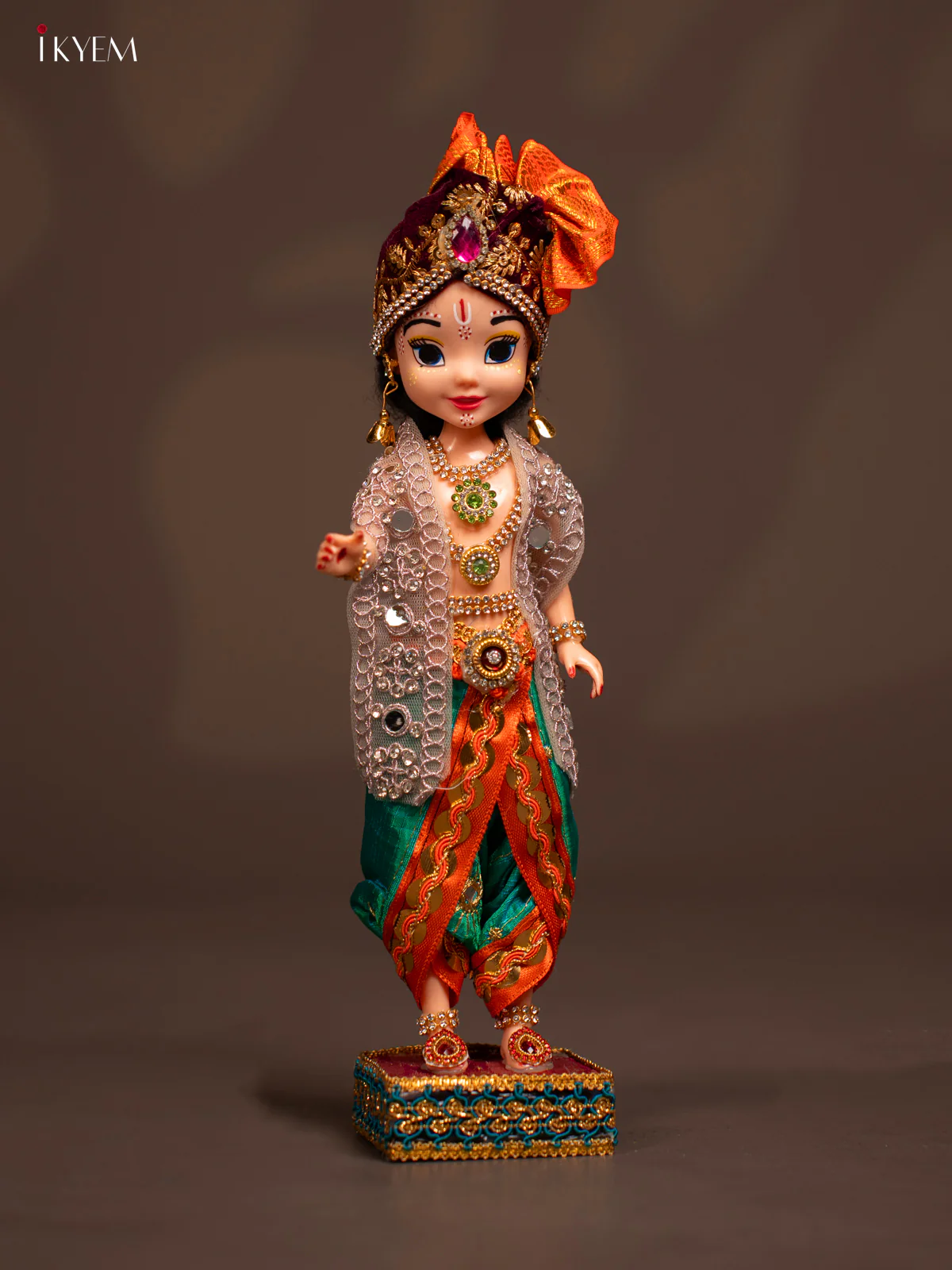 Radha Krishna Couple - Golu Display Doll - Green & orange - KF04127 - Image 5