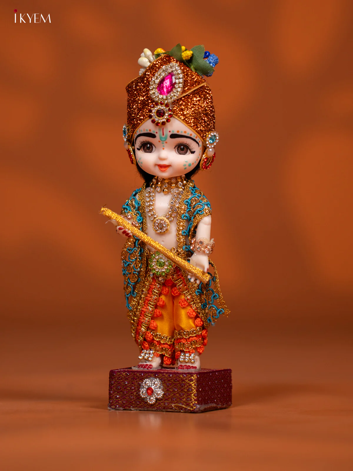 Baby Krishna with Flute - Golu Display Doll - Yellow & Orange - KF04136 - Image 2