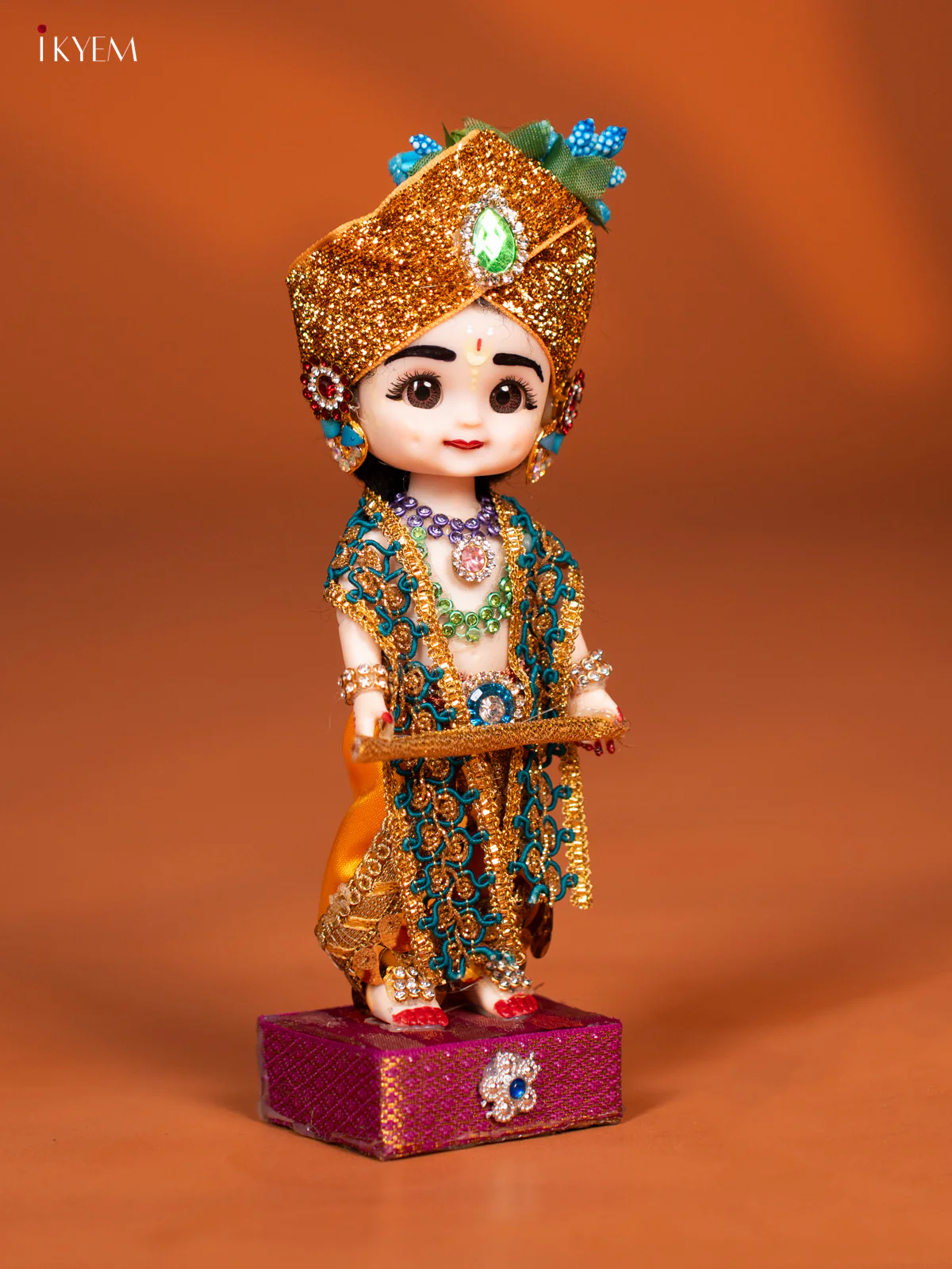 Baby Krishna with Flute - Golu Display Doll - Yellow & Blue - KF04139 - Image 2