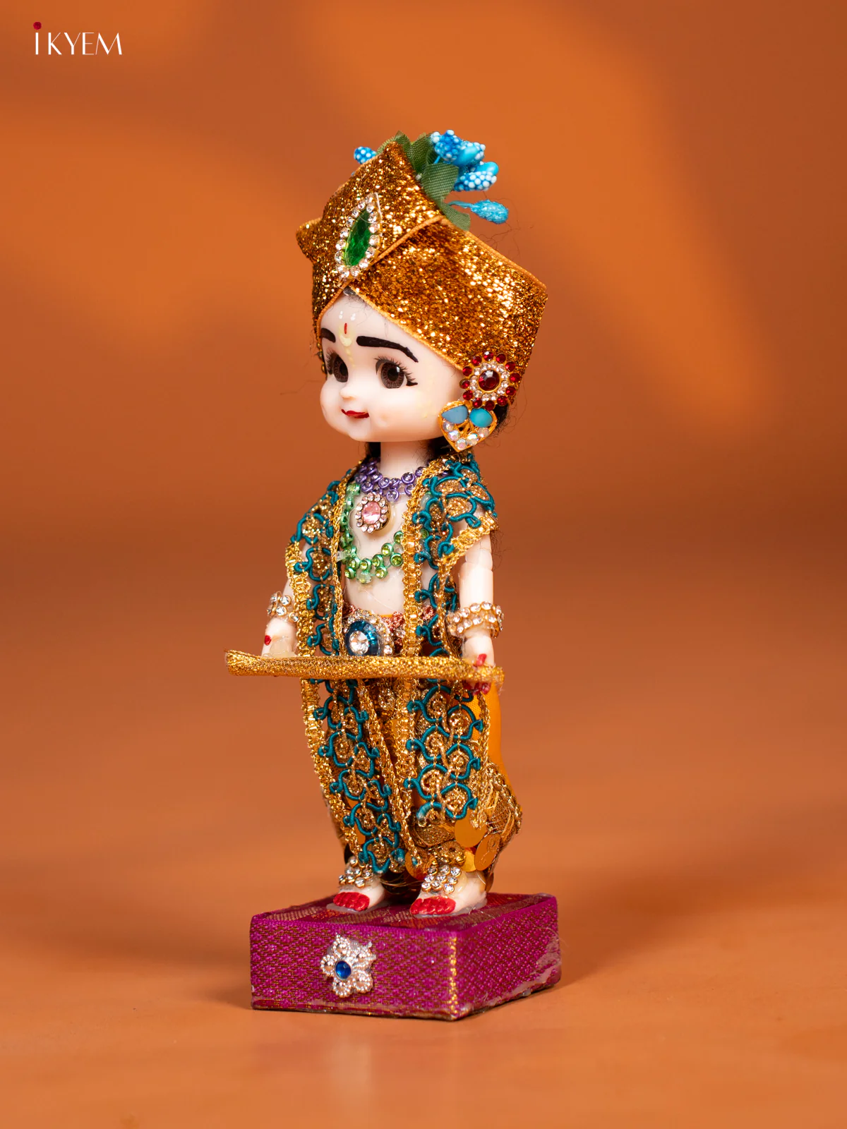 Baby Krishna with Flute - Golu Display Doll - Yellow & Blue - KF04139 - Image 3