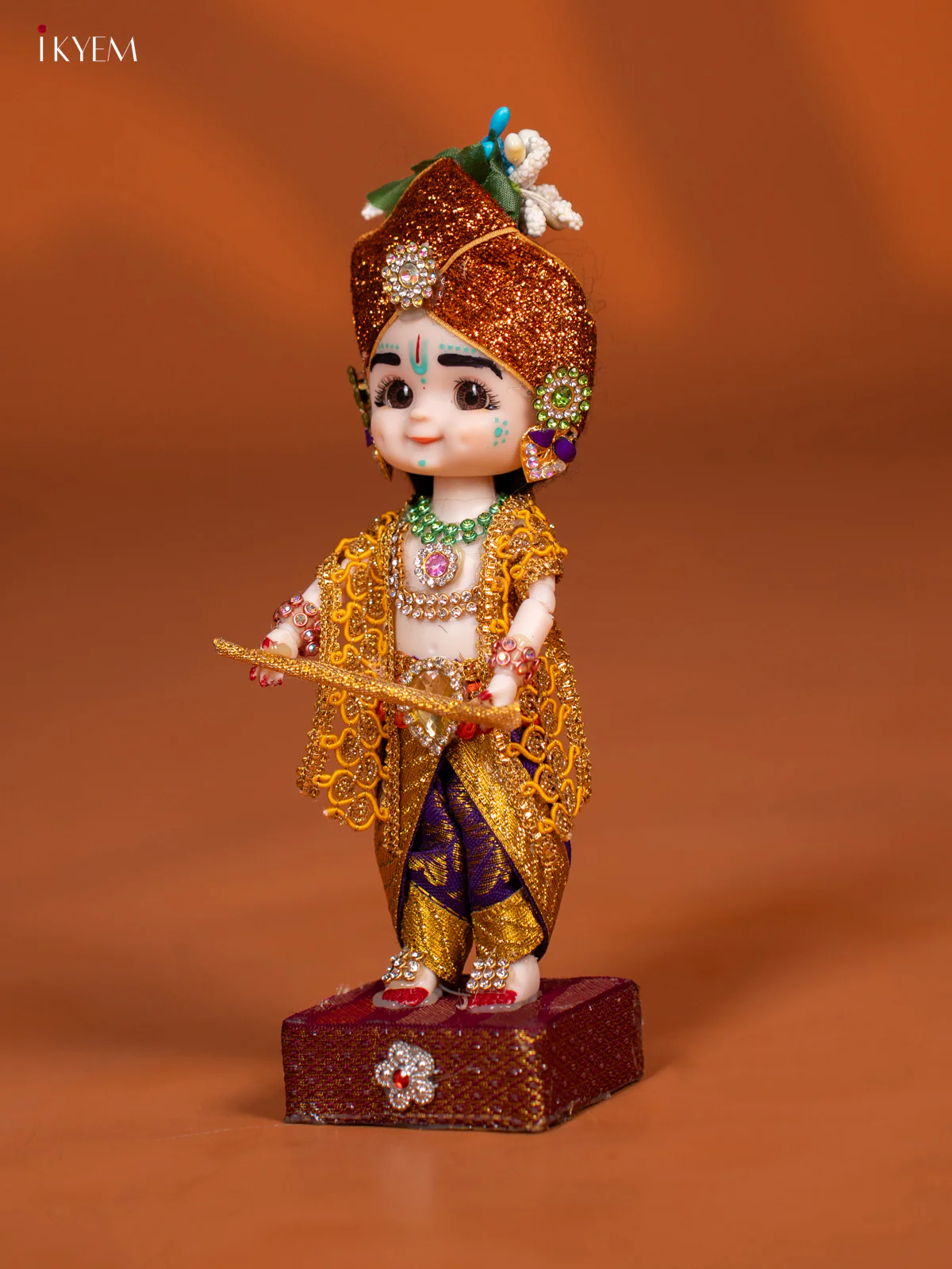 Baby Krishna with Flute - Golu Display Doll - Purple & Yellow - KF04143 - Image 2