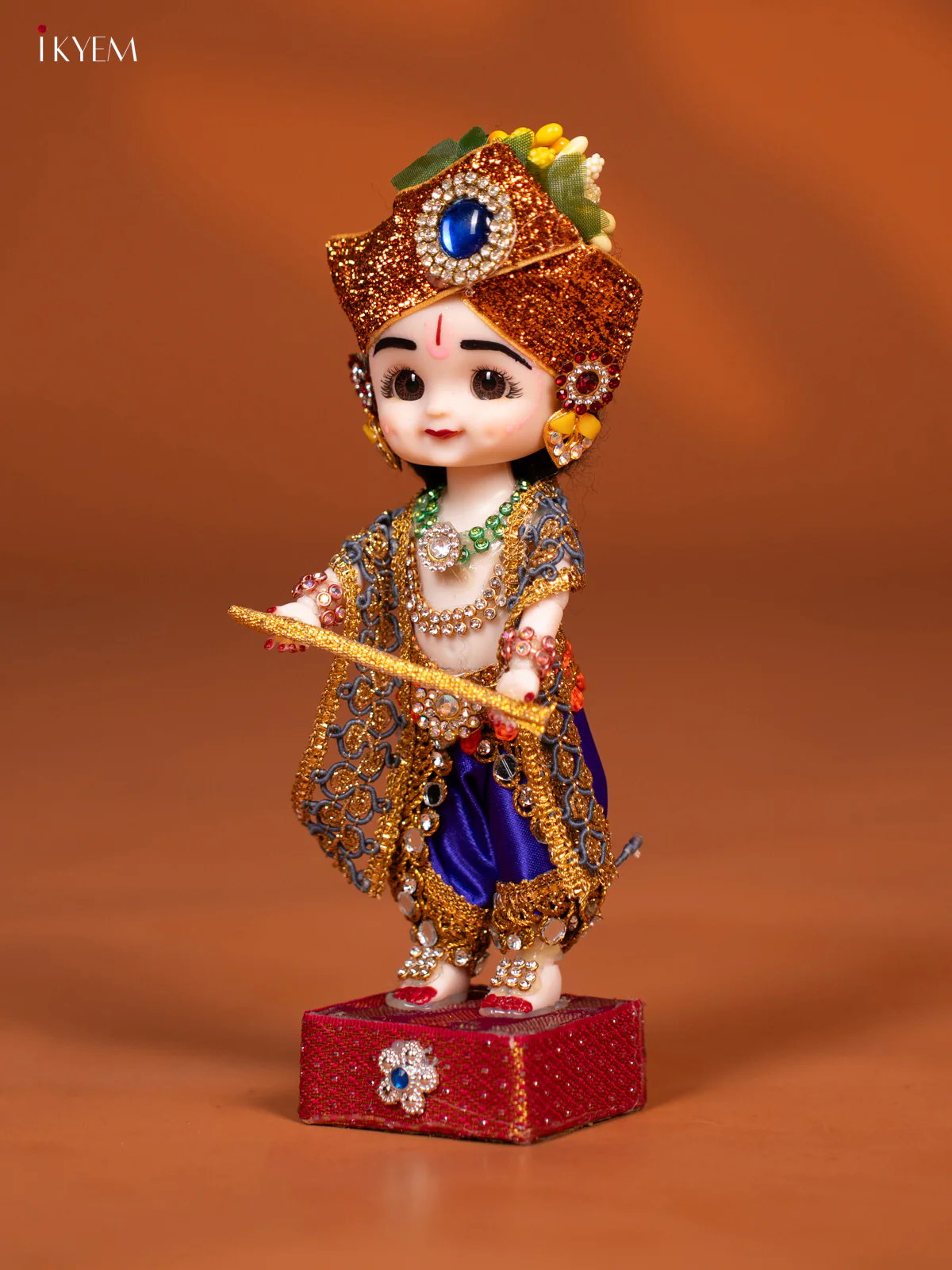 Baby Krishna with Flute - Golu Display Doll - Violet & Blue - KF04144 - Image 2
