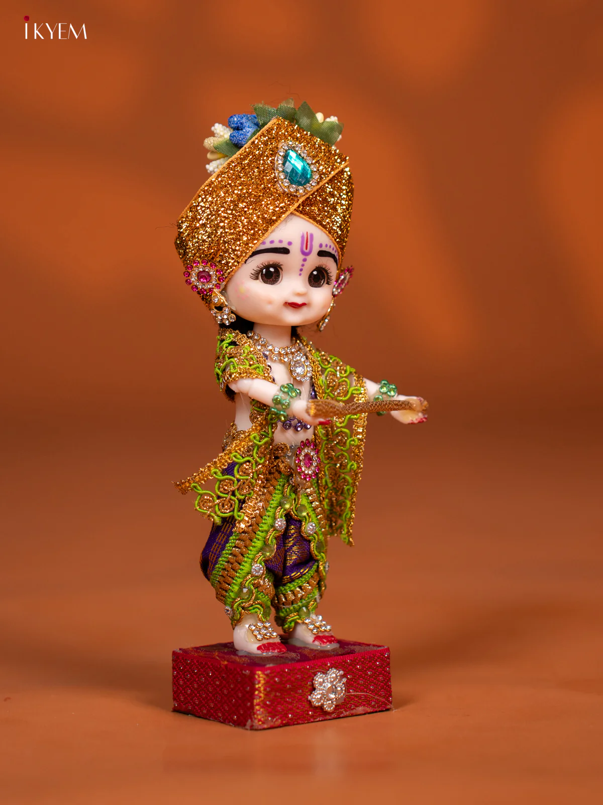 Baby Krishna with Flute - Golu Display Doll - Violet & Green - KF04146 - Image 3